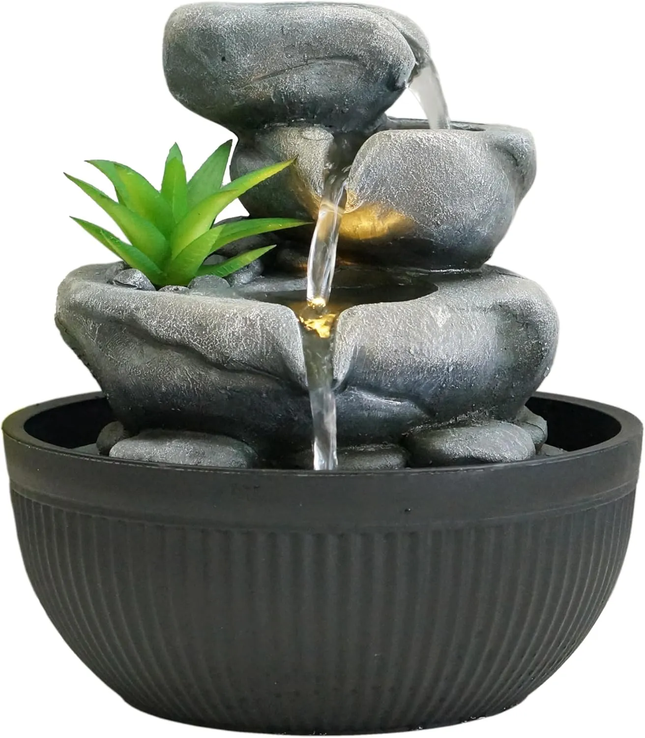 Bild von Dehner Zimmerbrunnen Lono mit LED Beleuchtung, Durchmesser 21 cm, Höhe 21 cm, in grau und schwarz