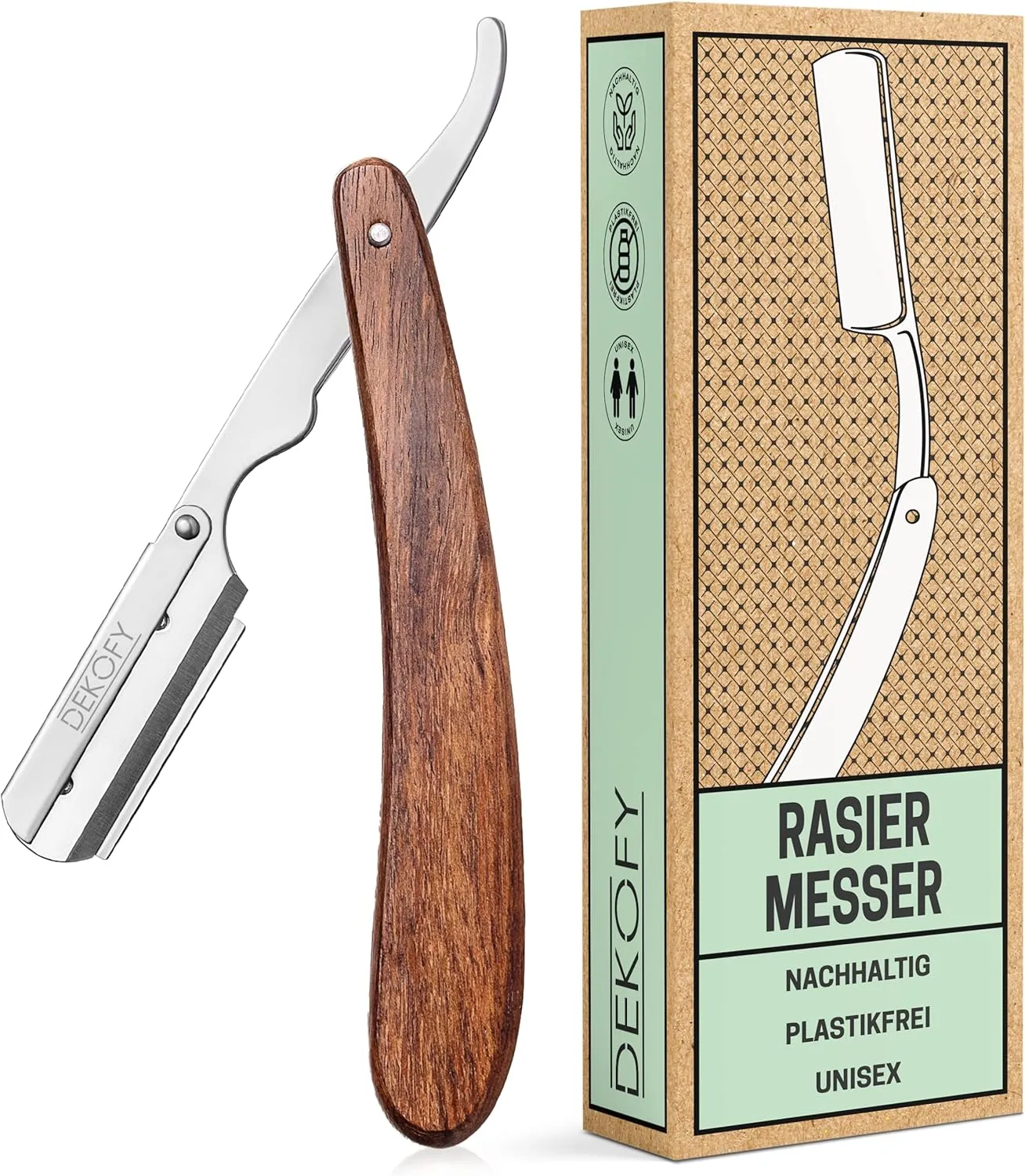 Bild von DEKOFY Premium Rasiermesser mit Holzgriff in Silber oder Schwarz inklusive Wechselklingen für eine präzise Rasur