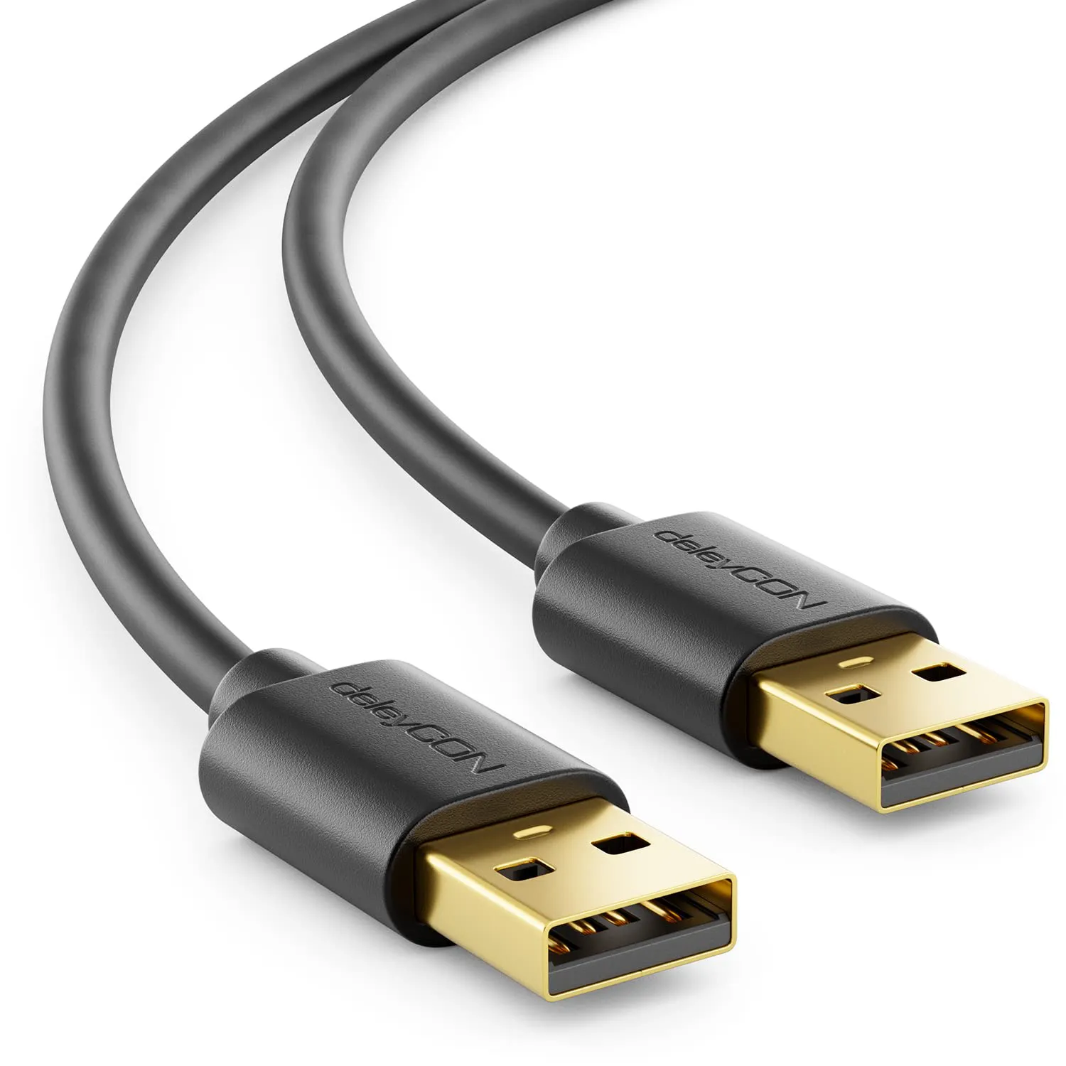 Bild von deleyCON 1m USB 2.0 Kabel mit A-Steckern für schnelle und sichere Datenübertragung in Schwarz