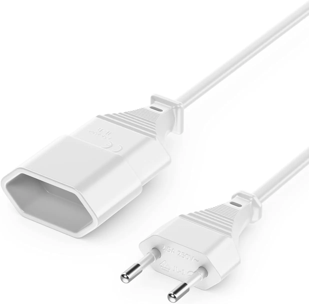 Bild von deleyCON 2m Stromkabel Verlängerung mit Typ-C Stecker und Eurobuchse für TV, PC und Haushaltsgeräte in Weiß
