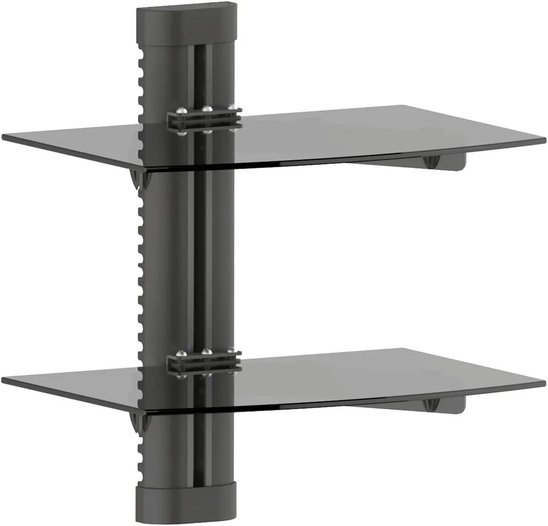 Bild von deleyCON Multimedia Wandregal aus Glas mit zwei Ablagen für DVD Player, Blu-Ray Player, Hi-Fi Receiver und Spielekonsolen