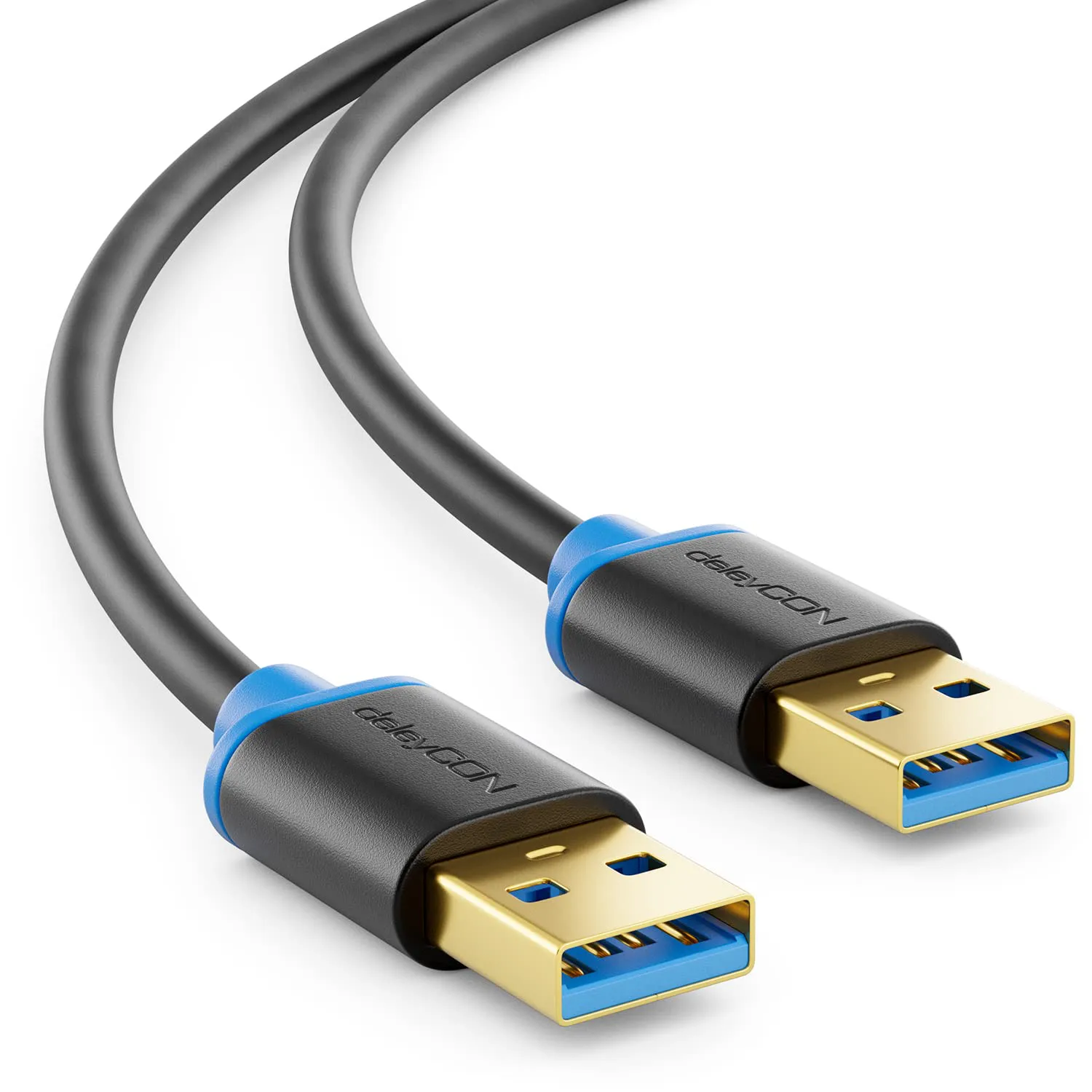 Bild von deleyCON USB 3.0 Kabel 1,5m mit A-Steckern in Schwarz und Blau, Übertragungsrate bis zu 5 Gbit/s
