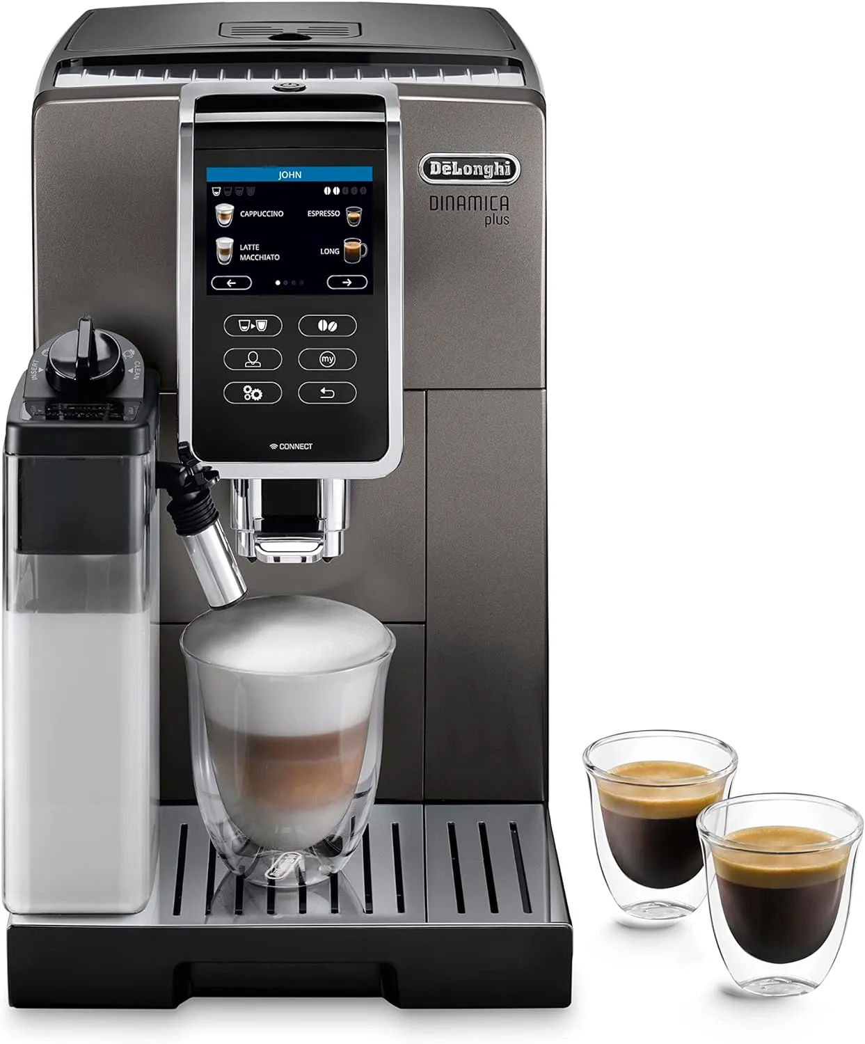 Bild von De'Longhi Dinamica Plus ECAM 372.95.TB Kaffeevollautomat mit LatteCrema System und Touchscreen in Titan und Schwarz