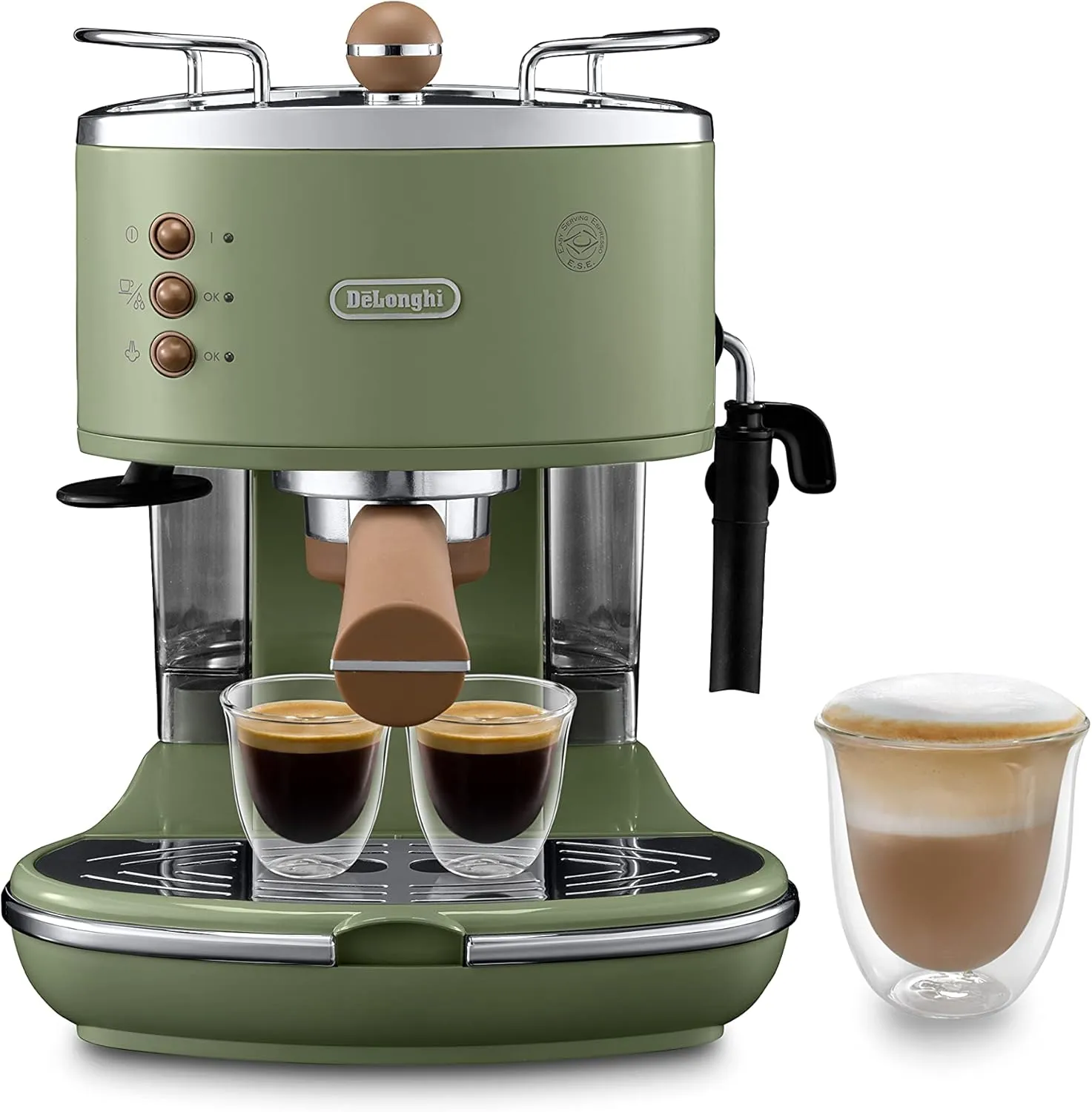 Bild von De'Longhi Icona Vintage ECOV 311.GR Espressomaschine im Retrolook mit manuellem Milchaufschäumer und 1,4 l Wassertank in grün