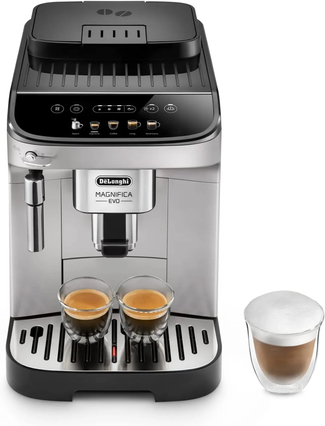 Bild von De'Longhi Magnifica Evo ECAM 292.33.SB Kaffeevollautomat in Silber und Schwarz mit Milchaufschäumdüse und 5 Direktwahltasten für verschiedene Kaffeespezialitäten