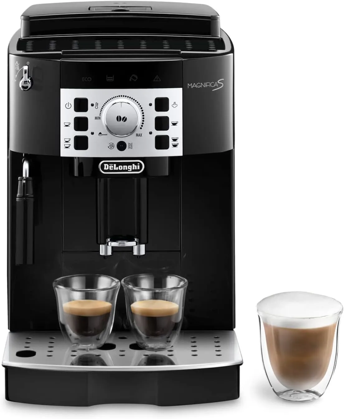 Bild von De'Longhi Magnifica S ECAM 22.110.B Kaffeevollautomat in Schwarz und Silber mit Milchaufschäumdüse und 2-Tassen-Funktion