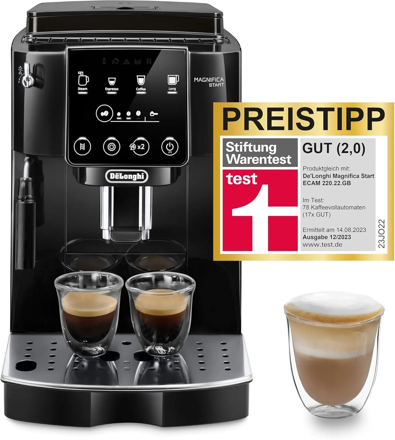 Bild von De'Longhi Magnifica Start ECAM222.20.B Kaffeevollautomat in Schwarz mit Milchaufschäumdüse und 13-stufigem Kegelmahlwerk
