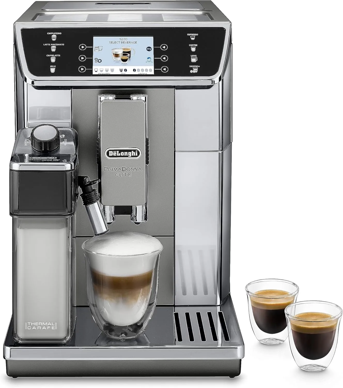 Bild von De'Longhi PrimaDonna Elite ECAM 656.55.MS Kaffeevollautomat mit LatteCrema System und 3,5 Zoll Touchscreen in Edelstahl Silber