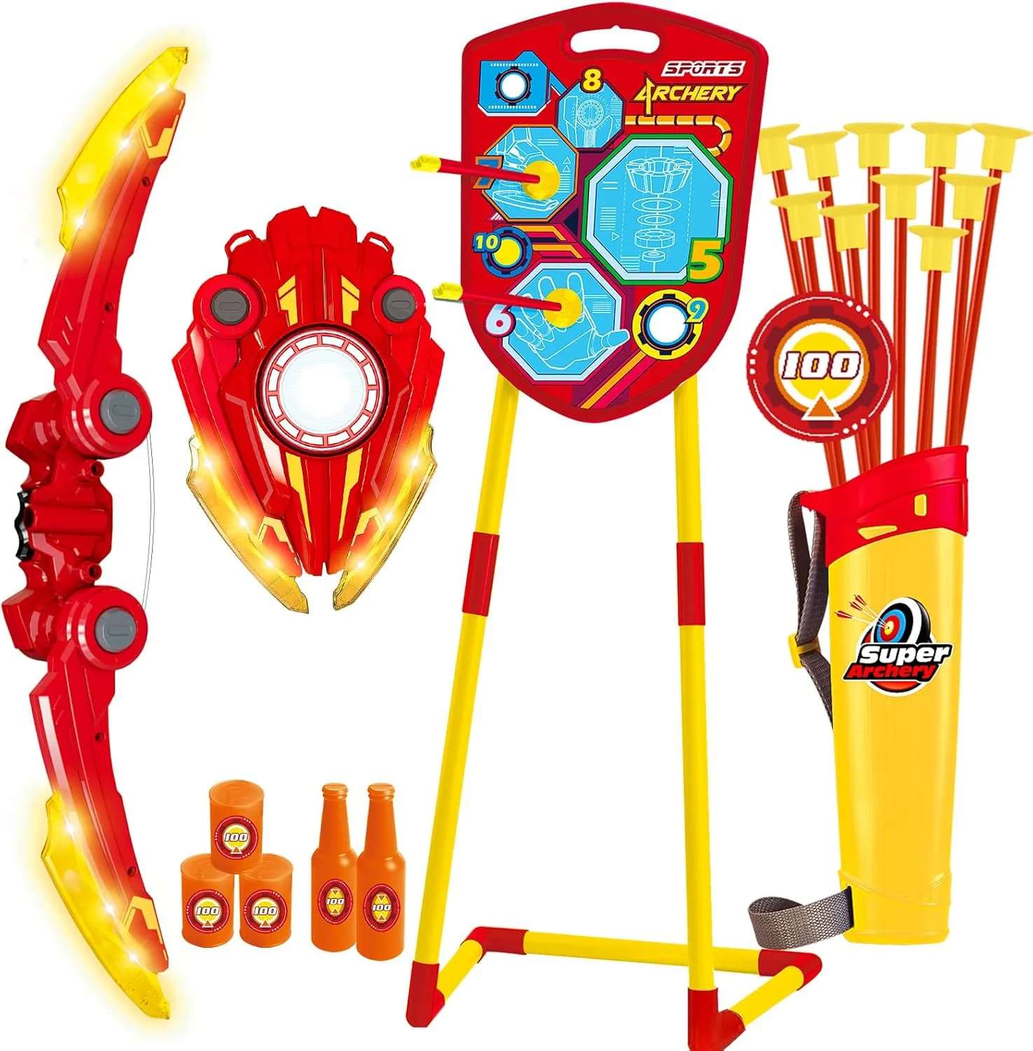 Bild von Deluxe Pfeil und Bogen Set für Kinder mit Zielscheibe, 10 Saugnapf-Pfeilen, Köcher und LED-Licht für drinnen und draußen, geeignet für Jungen und Mädchen von 4 bis 12 Jahren