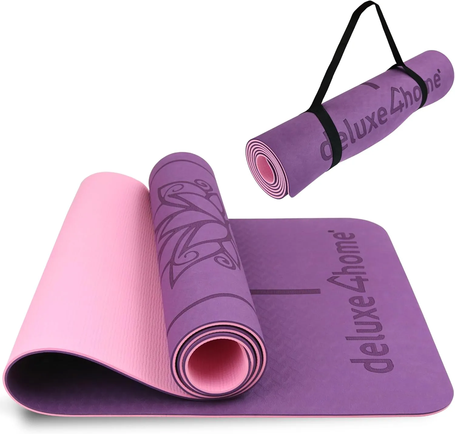 Bild von deluxe4home Yogamatte rutschfest mit Tragegurt und Ausrichtungslinien für Yoga und Pilates