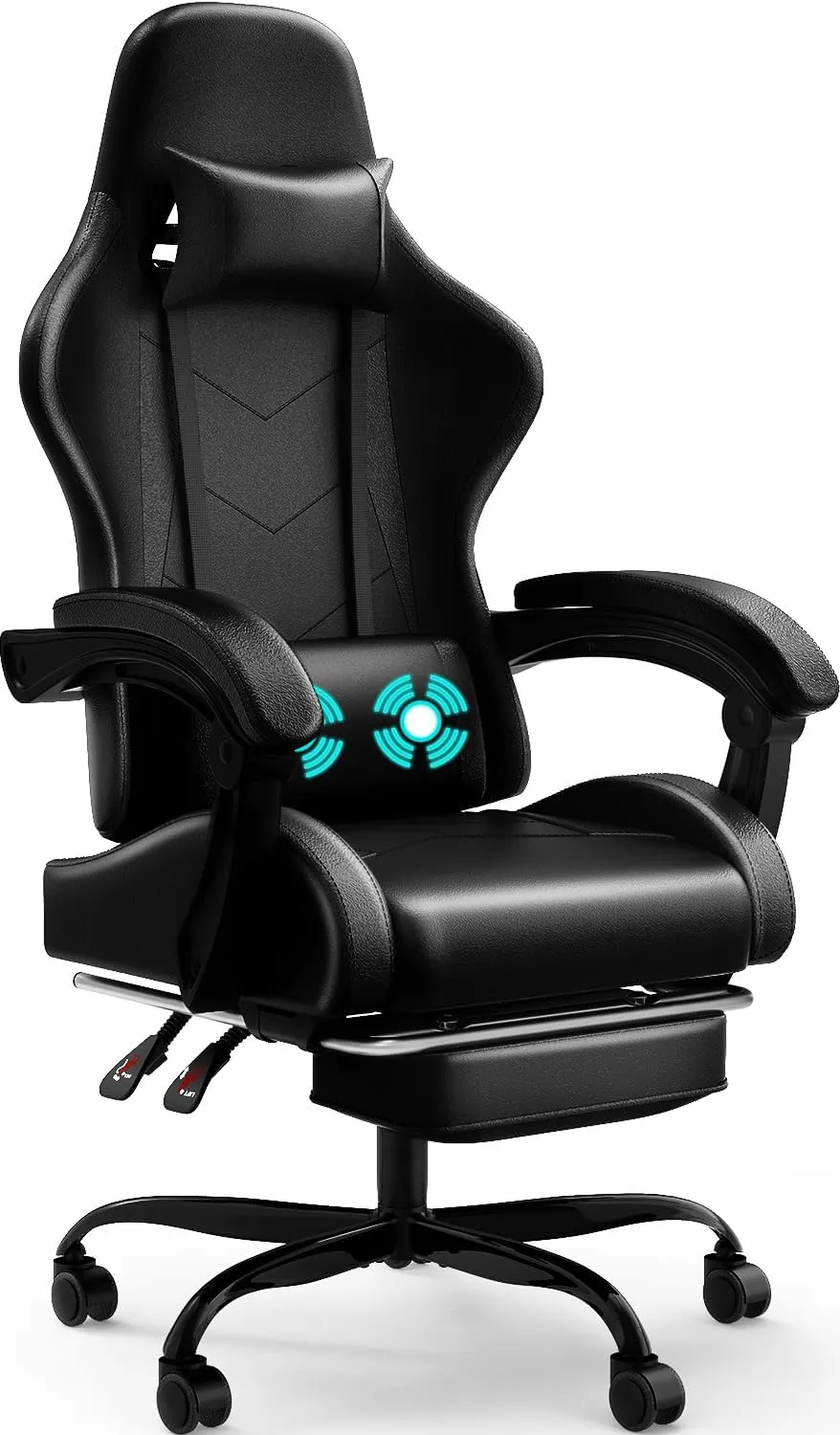 Bild von Devoko Gaming Stuhl mit Fußstütze und 150 kg Belastbarkeit, ergonomisch und drehbar, einstellbare Rückenlehne von 90 bis 135 Grad, in Schwarz