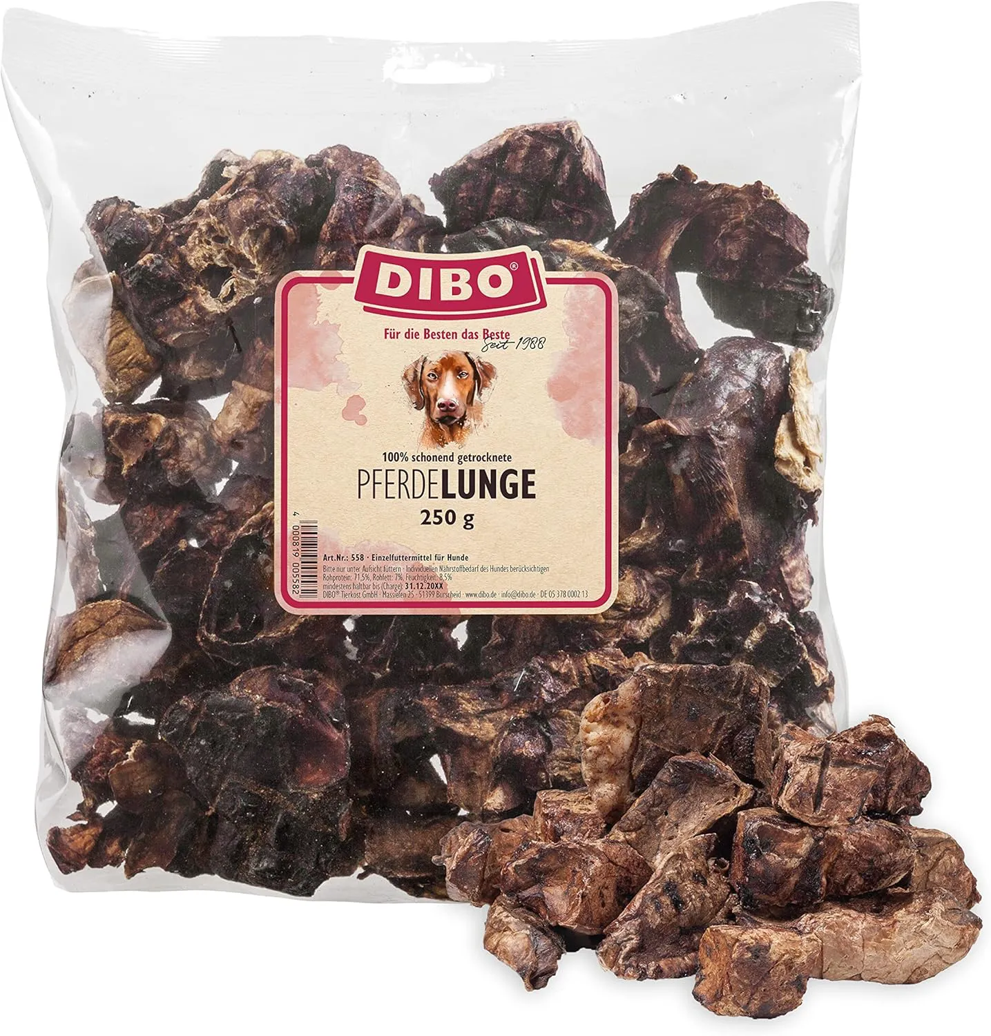 Bild von DIBO Pferde-Lunge 250g Beutel natürlicher Kau-Snack für Hunde ohne Chemie