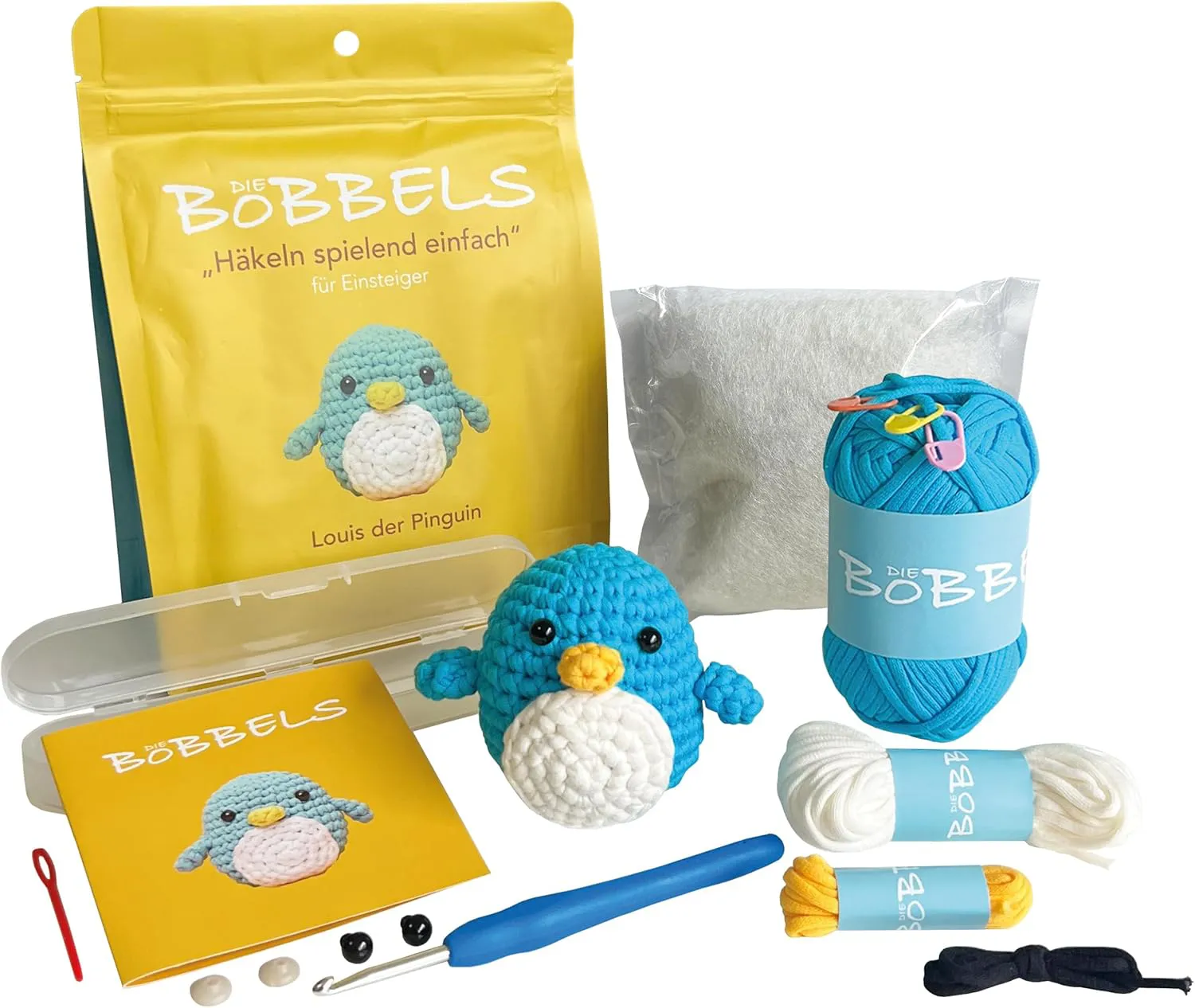Bild von Die Bobbels Einsteiger Häkelset für Anfänger mit Pinguin Motiv und Videoanleitung