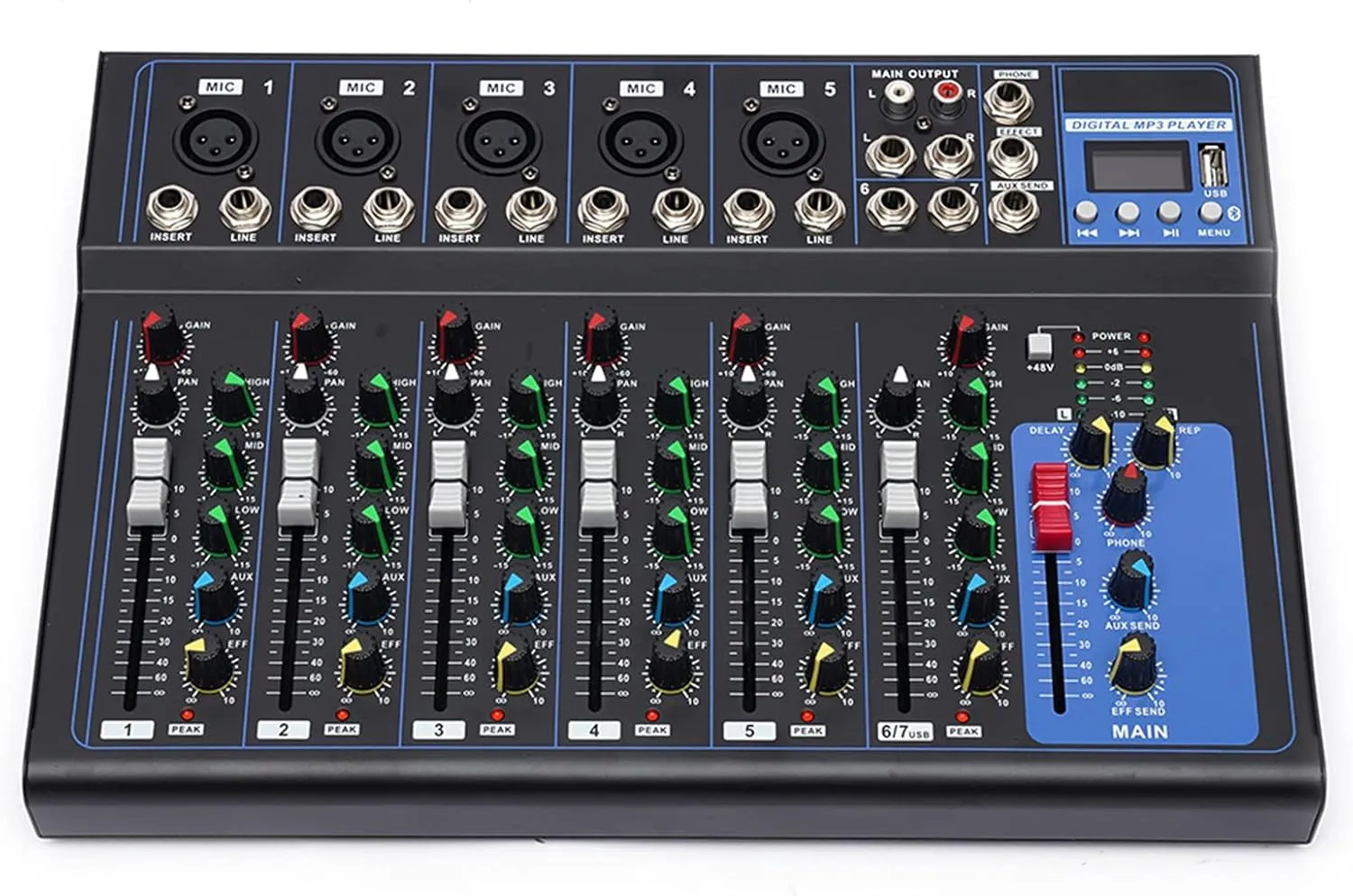 Bild von Digitaler Audio Mixer mit Bluetooth und USB Verbindung für Live Studio und DJ Mixing