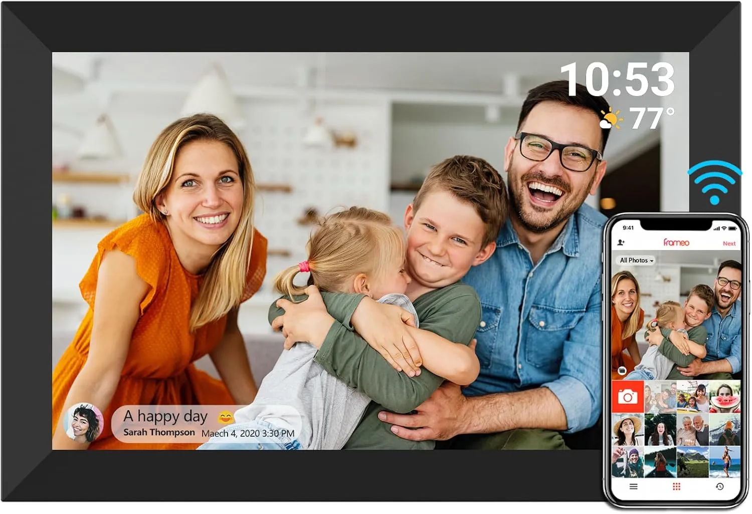 Bild von Digitaler Bilderrahmen 10,1 Zoll mit WiFi und 32 GB Speicher, IPS Touchscreen und Frameo App für sofortiges Teilen, Schwarz