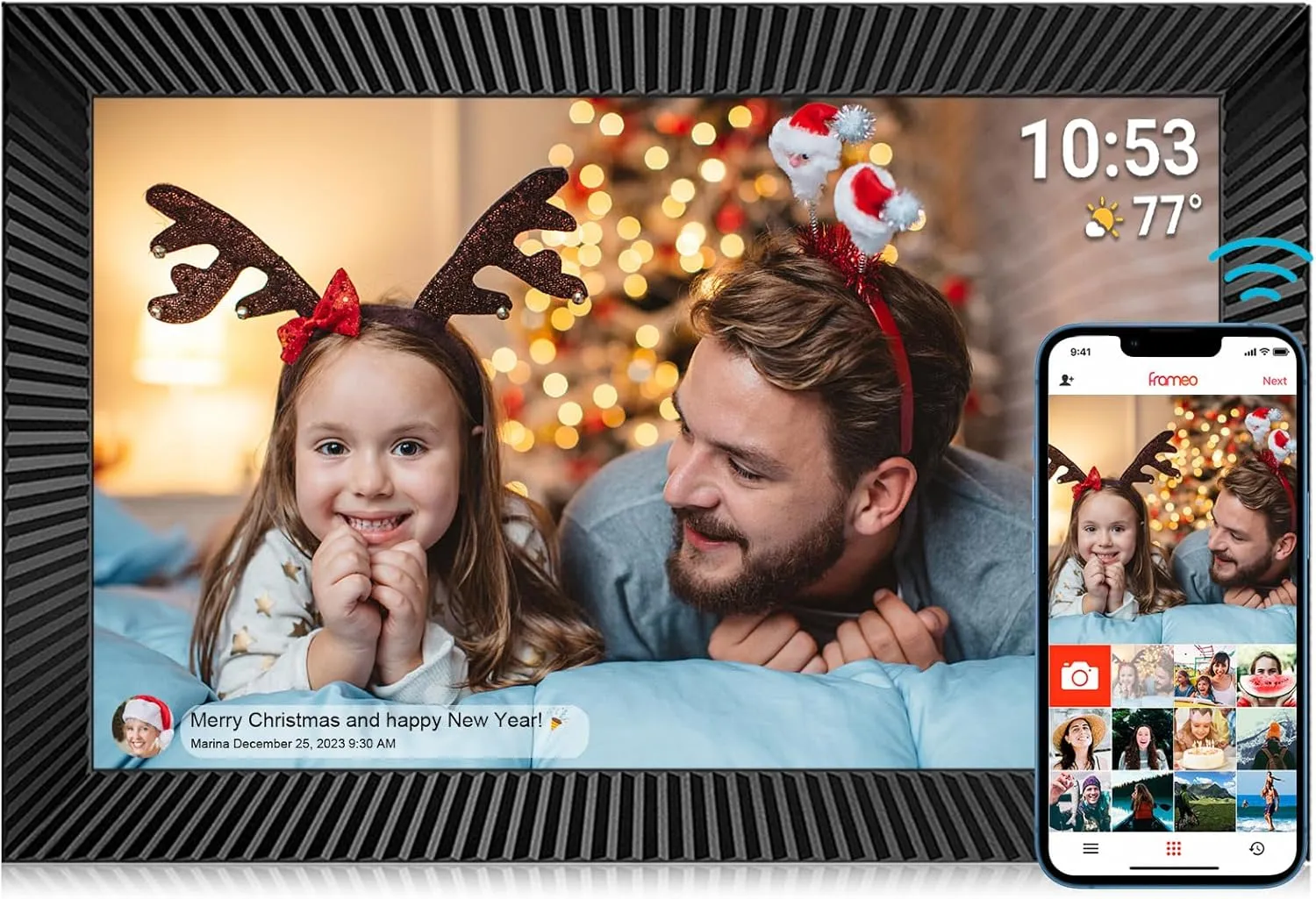 Bild von Digitaler Fotorahmen 10,1 Zoll mit 32 GB Speicher und IPS Touchscreen, inklusive Bewegungssensor und WiFi für sofortiges Teilen über die Frameo App