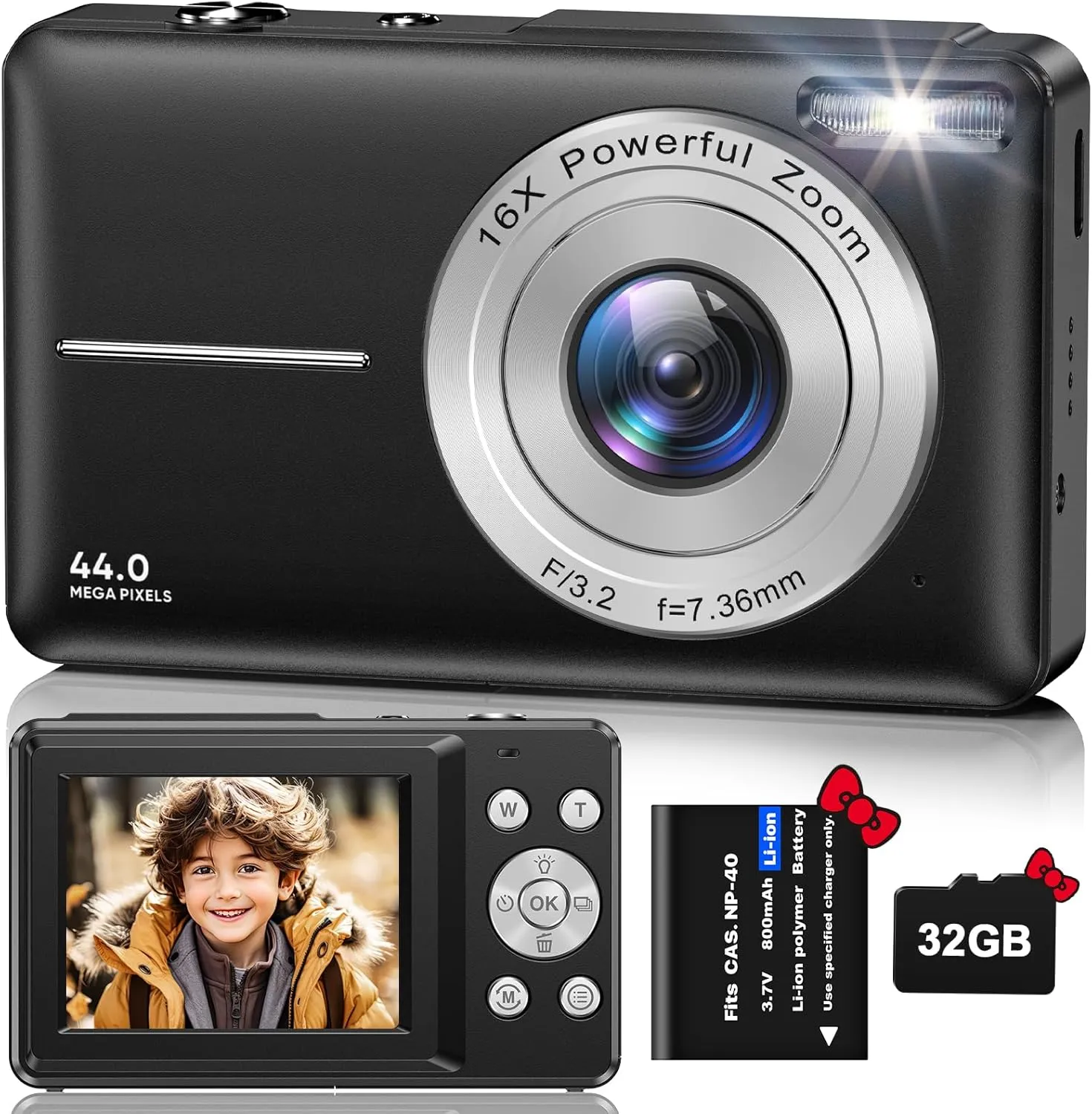 Bild von Digitalkamera mit 44 MP und 1080P HD, inklusive 32 GB Speicherkarte und 16-fachem Digitalzoom