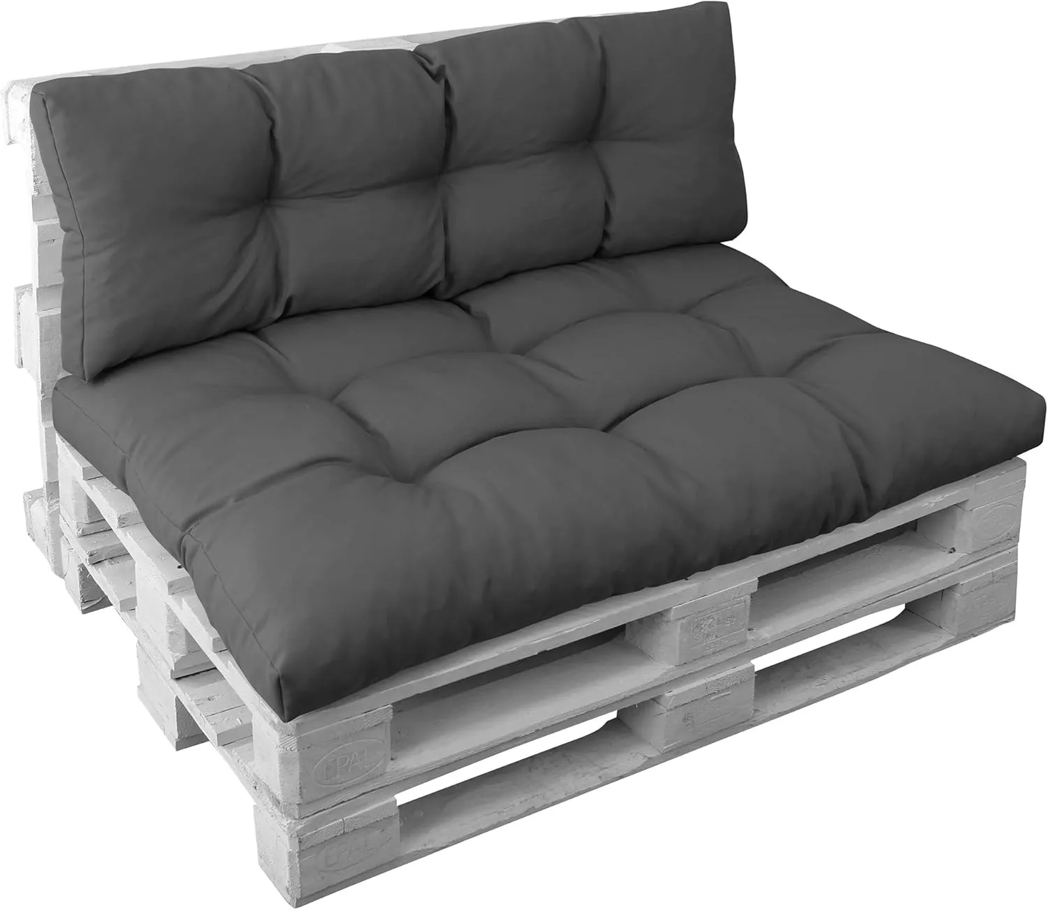 Bild von DILUMA Palettenkissen Set in Anthrazit mit Sitzkissen 120x80 cm und Rückenlehne 120x40 cm, 15 cm Polsterung, geeignet für Outdoor und Indoor, Made in EU