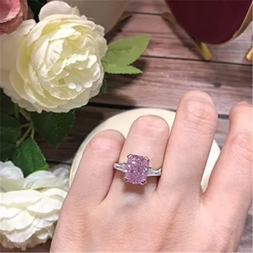 Bild von DJMJHG Damenring aus 18 Karat Weißgold mit rosa Überzug für Verlobung und Hochzeit