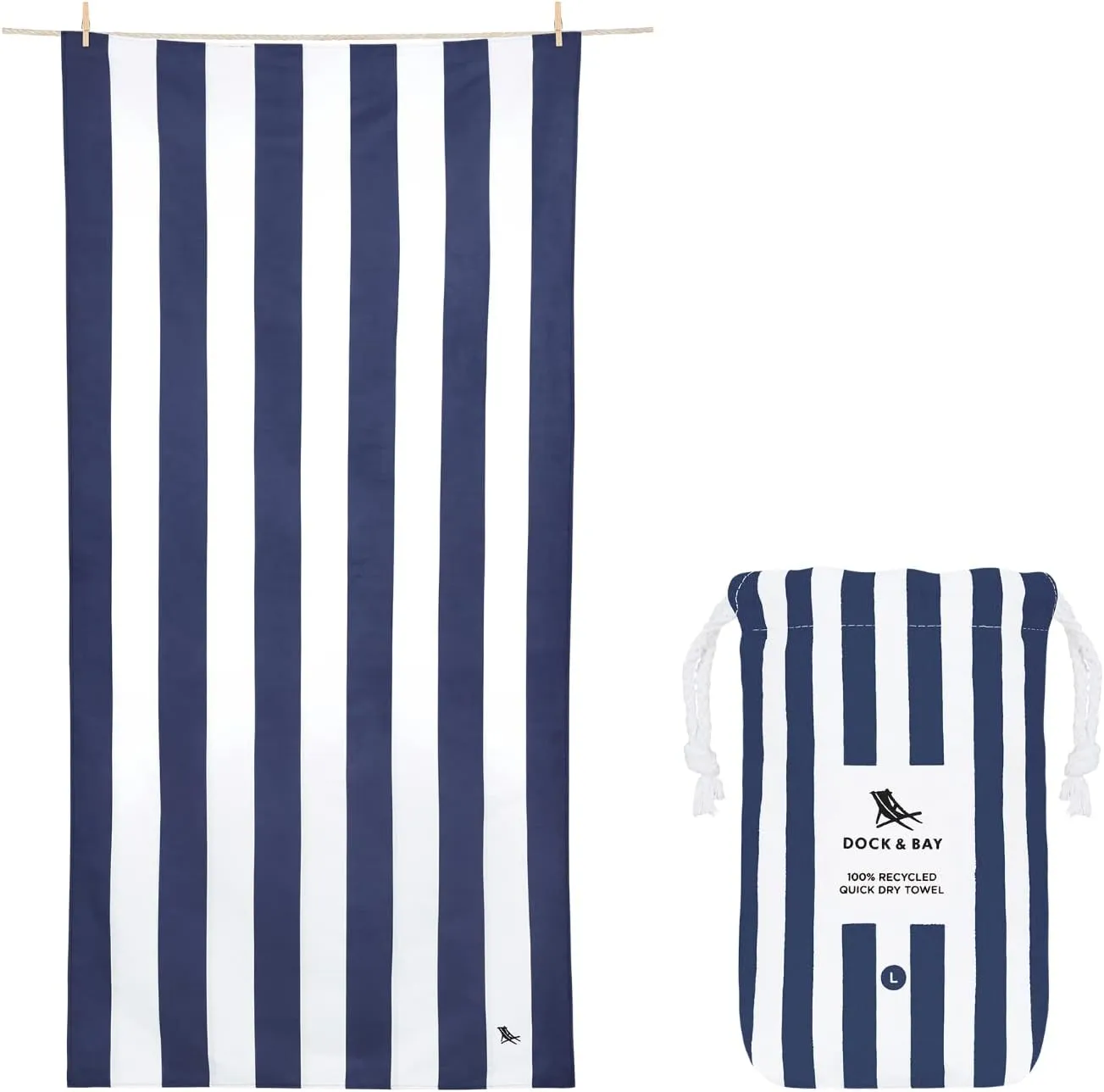 Bild von Dock & Bay Cabana Strandhandtuch in Whitsunday Blue, groß mit 160x90 cm, aus schnell trocknender Mikrofaser, 100% recycelt und inklusive Beutel