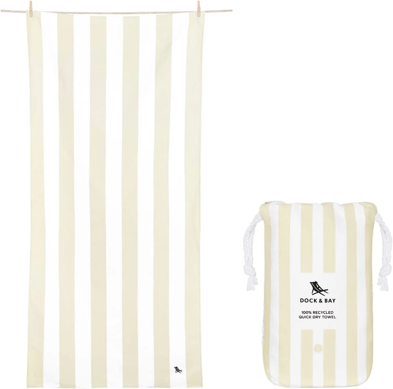 Bild von Dock & Bay Strandhandtuch in Bora Bora Beige, extra groß mit 200x90 cm, aus schnell trocknender Mikrofaser und 100% recyceltem Material, inklusive Beutel