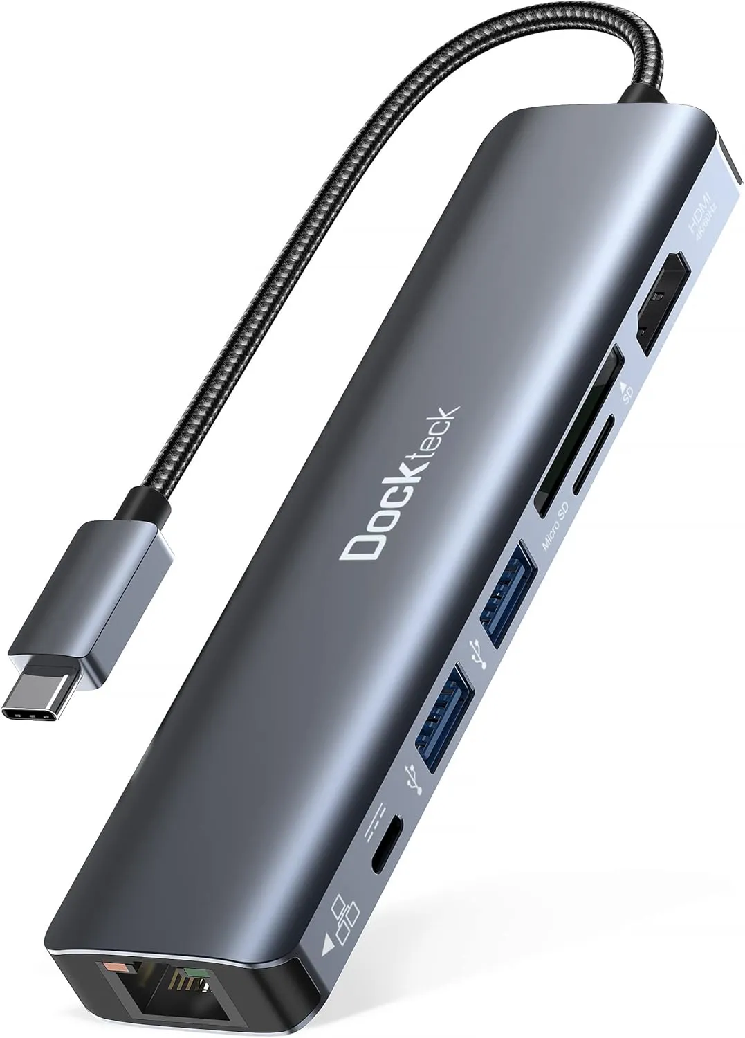Bild von Dockteck DD0003 USB C Hub 7-in-1 mit Ethernet, 4K HDMI, 100W Power Delivery, 2 USB 3.0 Ports und SD/microSD für iPhone 15 Pro, MacBook M1, iPad Pro und Surface Pro