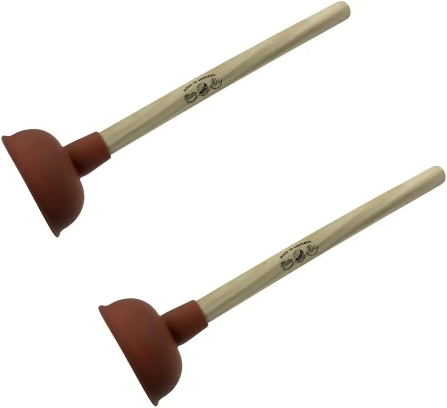 Bild von Dönges Pömpel Abflussreiniger Set mit Holzstiel und 140 mm sowie 110 mm Saugglocke für chemiefreie Verstopfungen in Abfluss, Waschbecken und Toilette
