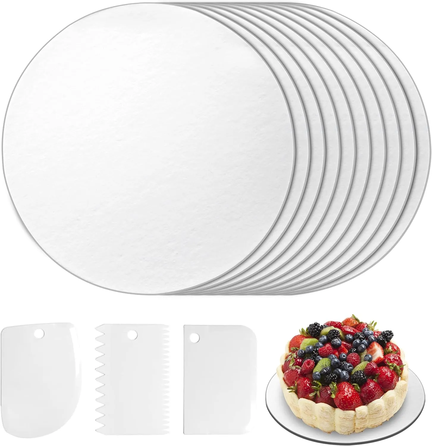 Bild von Domkan Cake Board Set mit 10 runden Tortenunterlagen von 30 cm Durchmesser und 3 mm Dicke, wiederverwendbar für den Transport von Kuchen und Torten