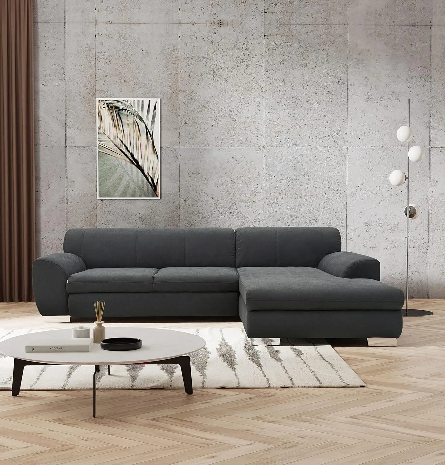 Bild von DOMO collection Nika Ecksofa in L-Form grau mit den Maßen 277 x 156 x 78 cm