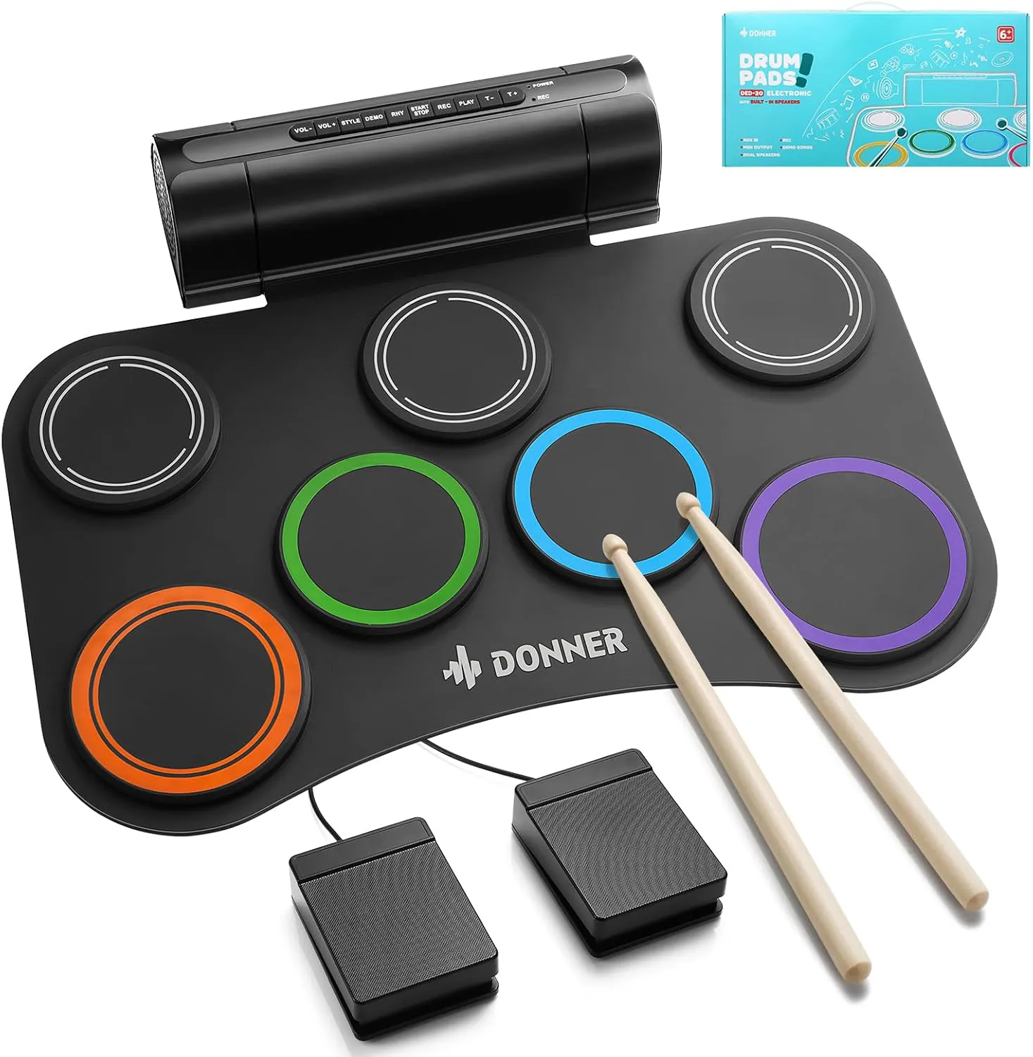 Bild von Donner DED-20R Elektronisches Schlagzeug mit 7 Pads und 40 Lektionen für Kinder