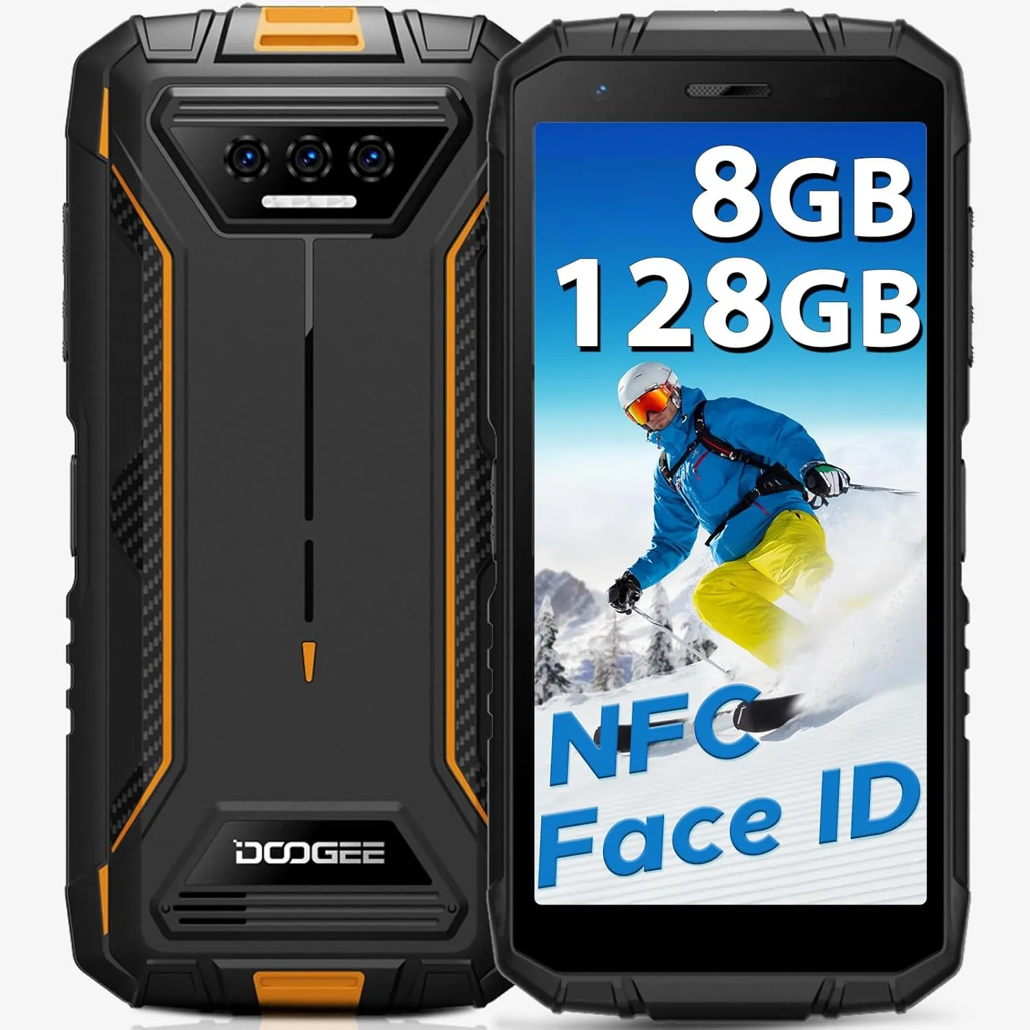 Bild von DOOGEE S41 Plus Outdoor Smartphone mit 8 GB RAM und 128 GB Speicher, erweiterbar auf 1 TB, Android 13, 6300 mAh Akku, 5,5 Zoll HD+ Display, 13 MP und 8 MP Kamera, 4G, Dual SIM, IP68, GPS, NFC, OTG und Face ID