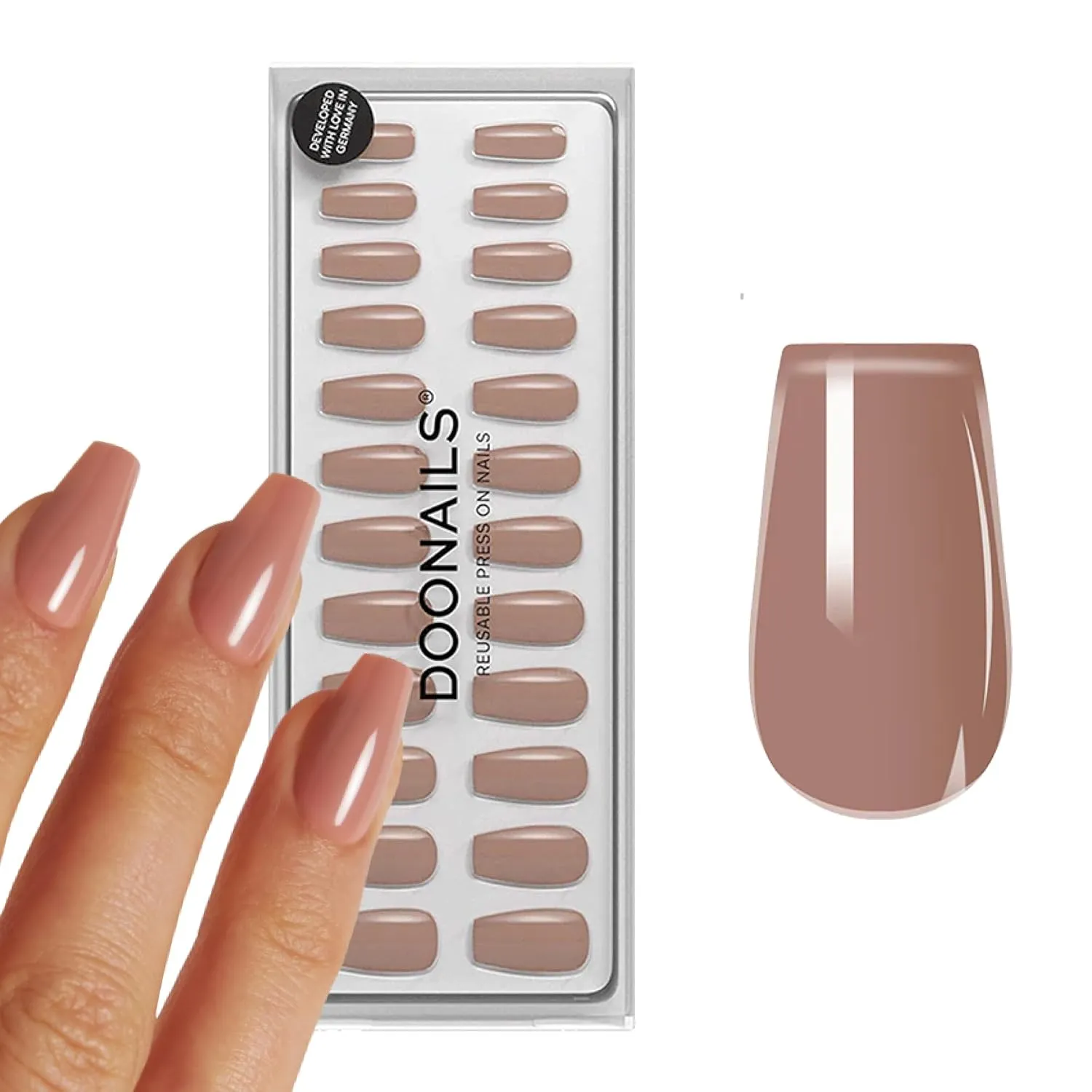 Bild von DOONAILS 30er Set Soft Gel Press On Nails in Espresso Coffin Form mit natürlichem Tragegefühl