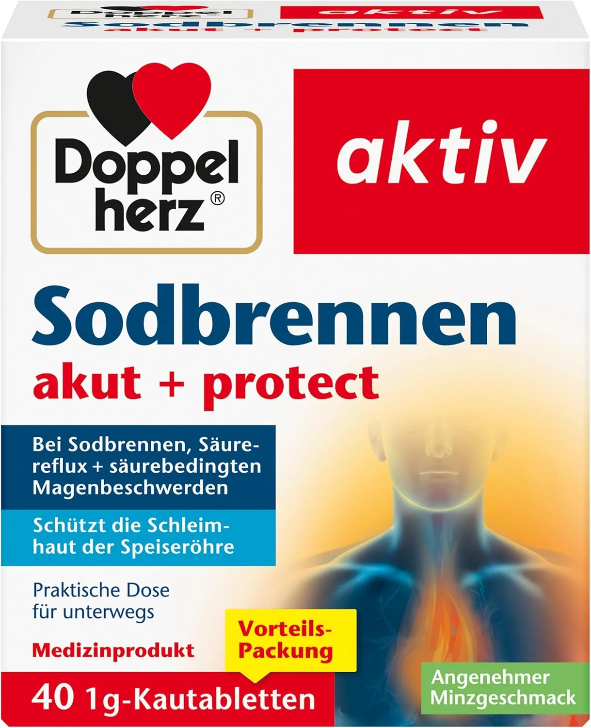 Bild von Doppelherz Sodbrennen akut Protect mit 40 Kautabletten im Minzgeschmack gegen Sodbrennen und Magenbeschwerden
