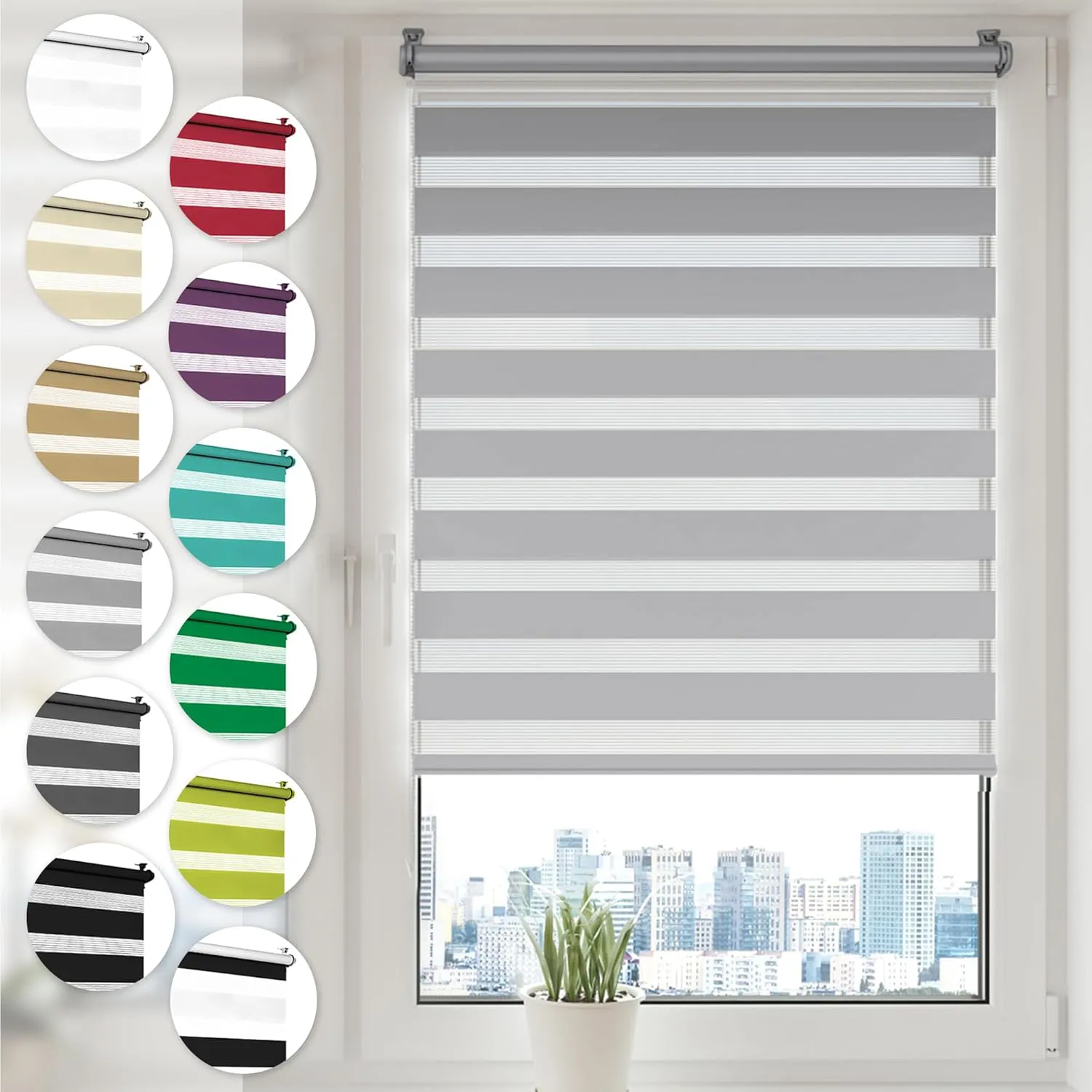 Bild von Doppelrollo Klemmfix in Grau 100 cm x 130 cm ohne Bohren für Fenster und Türen