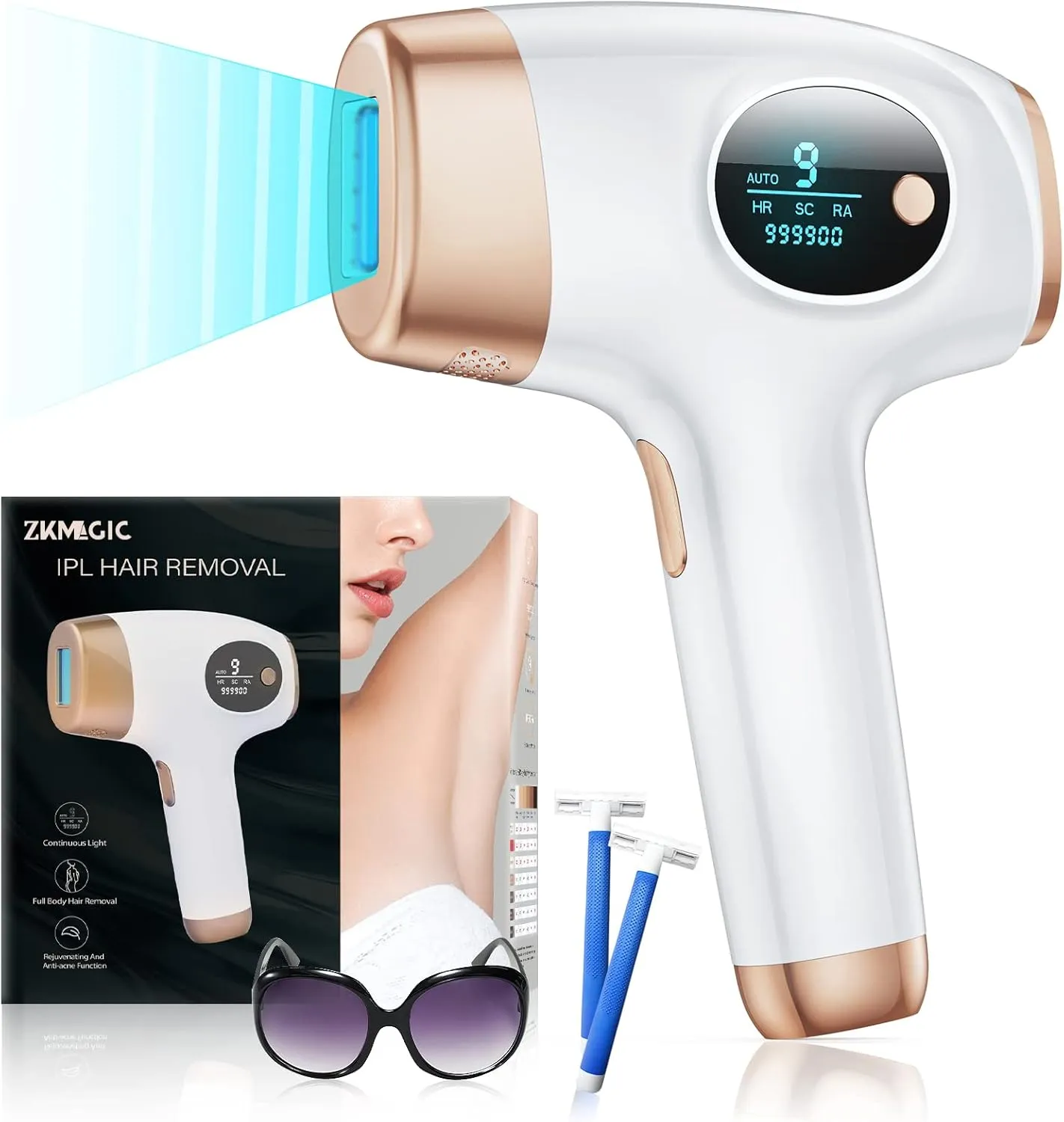 Bild von Dorzu ZKMAGIC Laser Haarentfernung mit 999900 Lichtimpulsen und 9 Energiestufen für schmerzfreie Anwendung bei Frauen und Männern