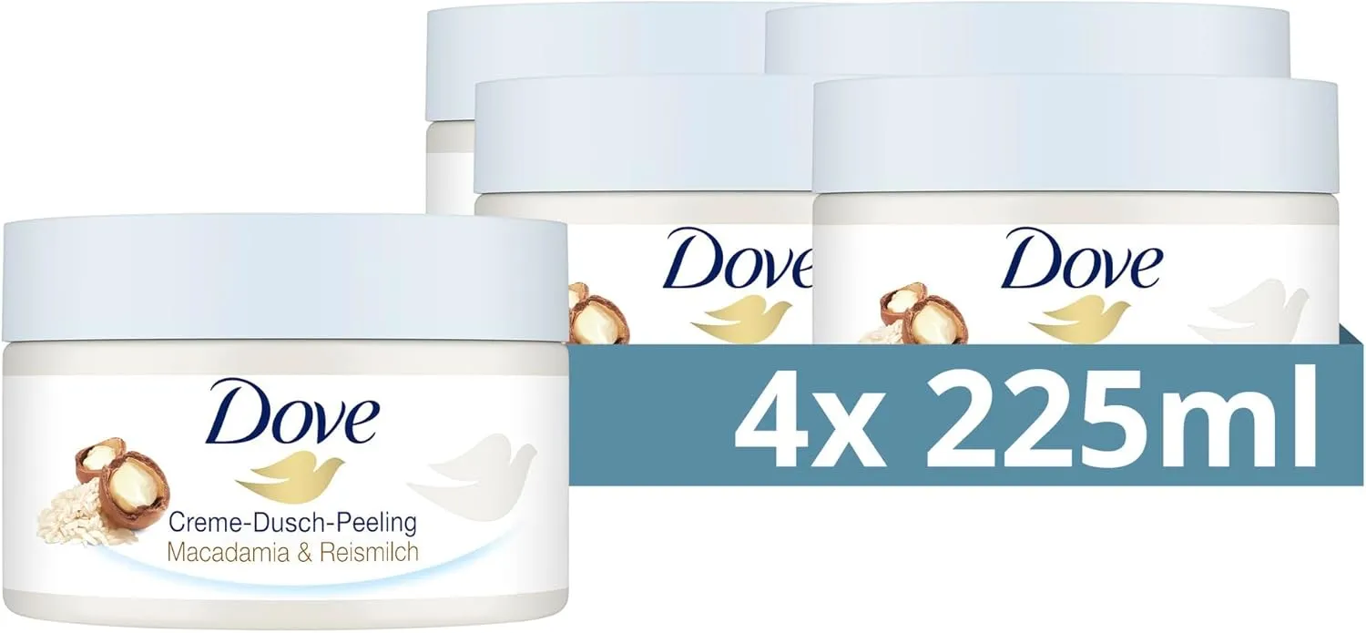 Bild von Dove Creme Dusch Peeling Macadamia und Reismilch mit Jojobawachs Perlen, 4 x 225 ml