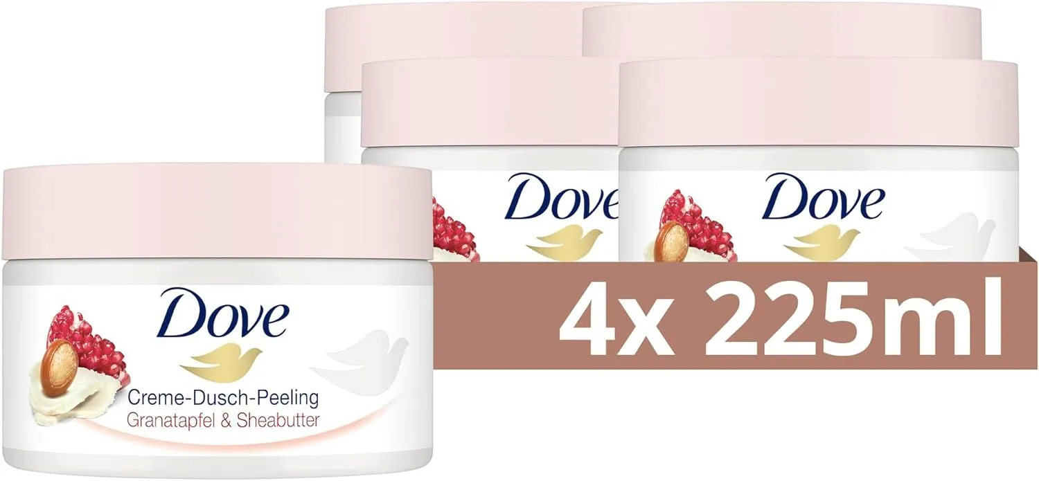 Bild von Dove Creme Dusch Peeling mit Granatapfel und Sheabutter, 4 x 225 ml für geschmeidige Haut