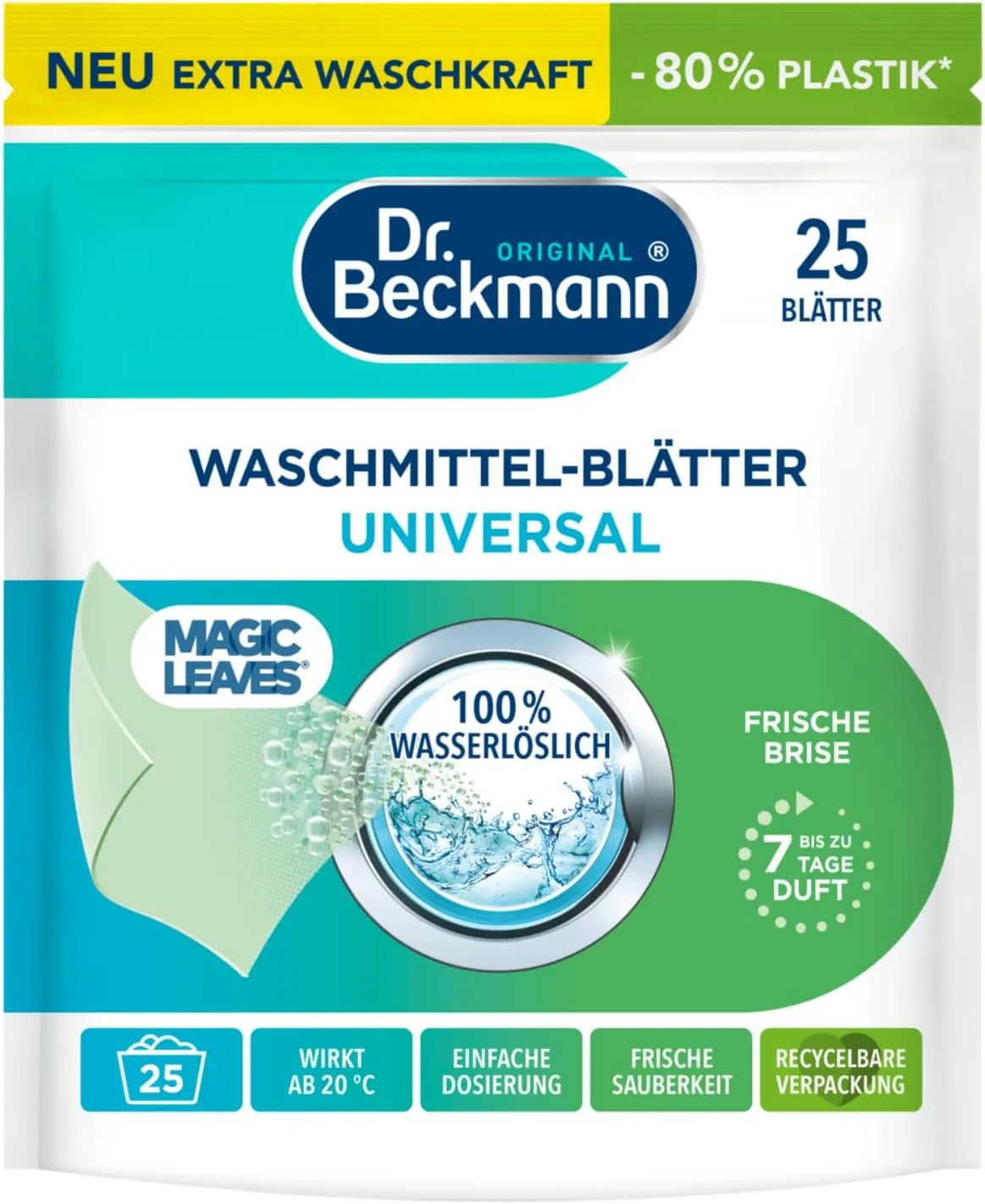 Bild von Dr. Beckmann MAGIC LEAVES Universal Waschmittelblätter 25 Stück, vordosiert und wasserlöslich