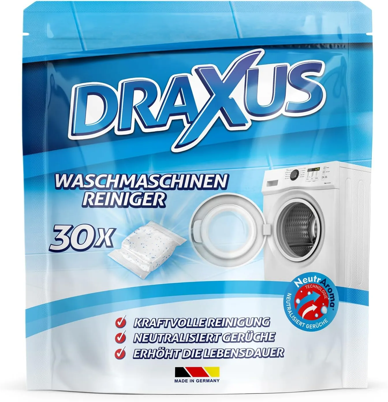 Bild von DRAXUS 30 Waschmaschinenreiniger Tabs im Vorratspack für Glanz und Sauberkeit