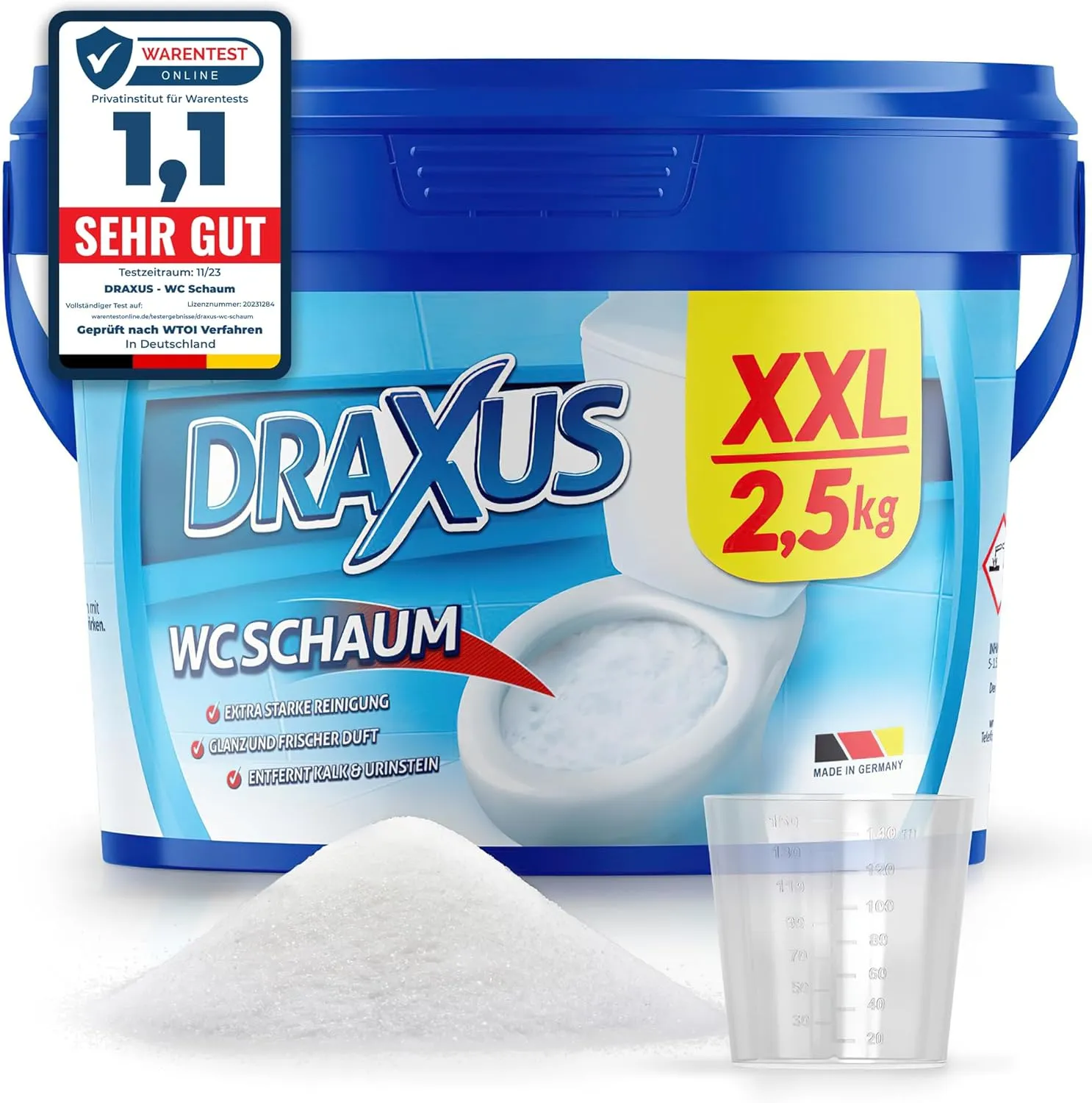 Bild von DRAXUS XXL WC Schaum 2,5 kg extra stark für kraftvolle Reinigung von Kalk und Urinstein mit Glanz und frischem Duft