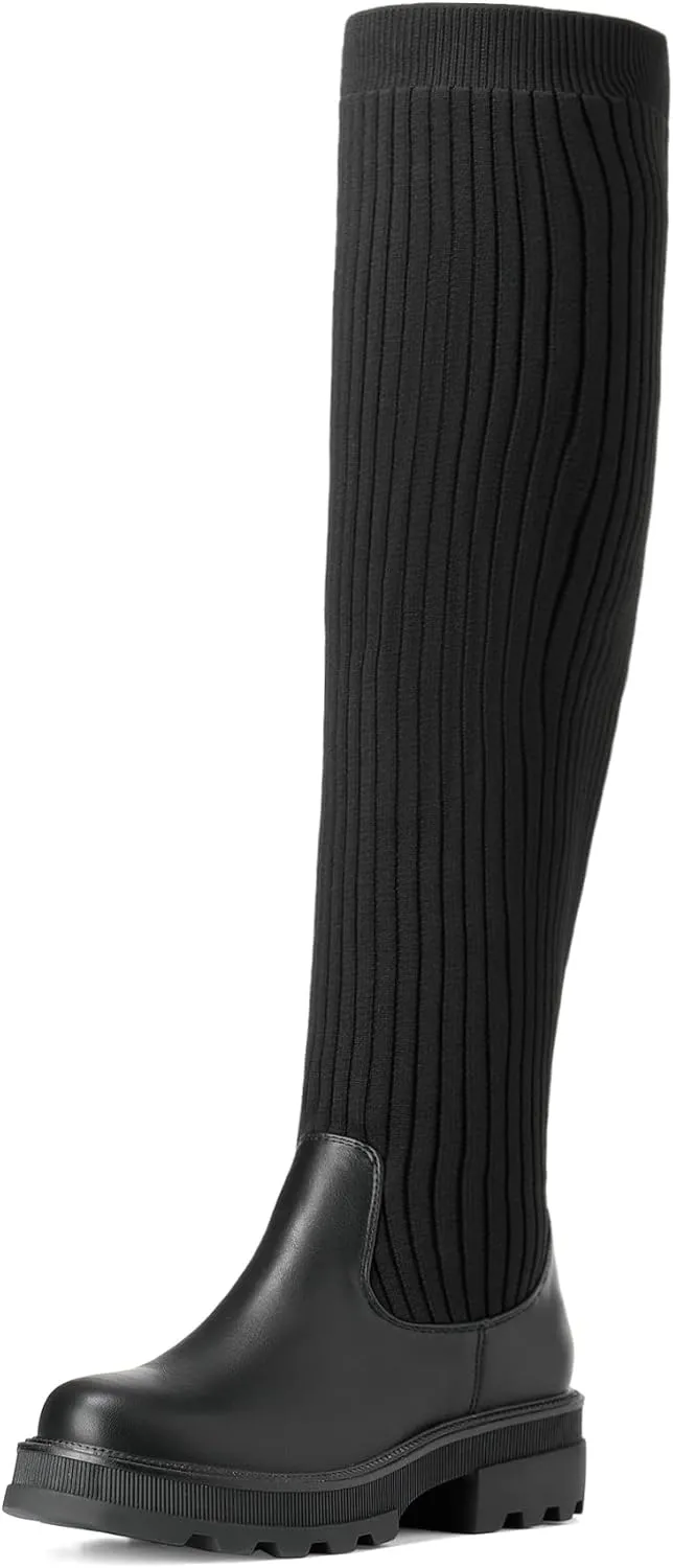 Bild von DREAM PAIRS Damen Over-The-Knee-Stiefel mit gestricktem Schaft aus langlebigem TPR
