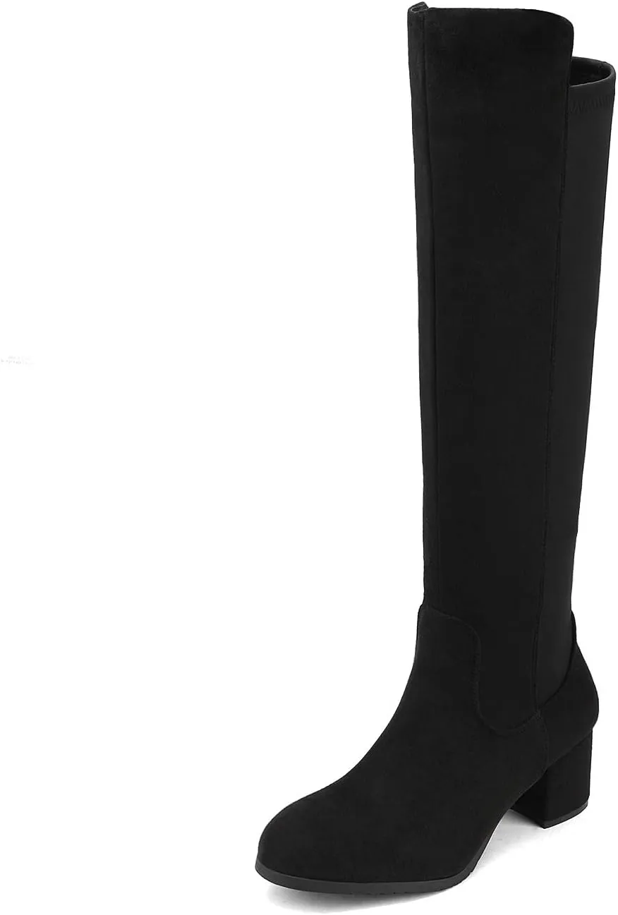 Bild von DREAM PAIRS kniehohe Damenstiefel mit spitzer Zehenpartie, seitlichem Reißverschluss und Blockabsatz