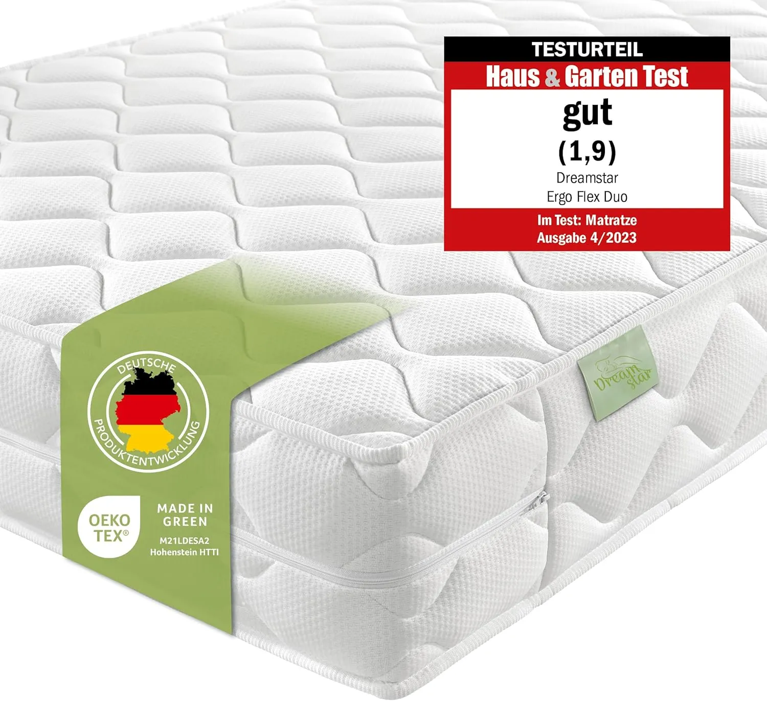 Bild von DREAMSTAR Ergo Flex Duo I ergonomische Kaltschaummatratze 90 x 200 cm mit 7 Zonen und Härtegrad 2 und 3, 16 cm hoch, Öko-Tex zertifiziert, Testurteil GUT