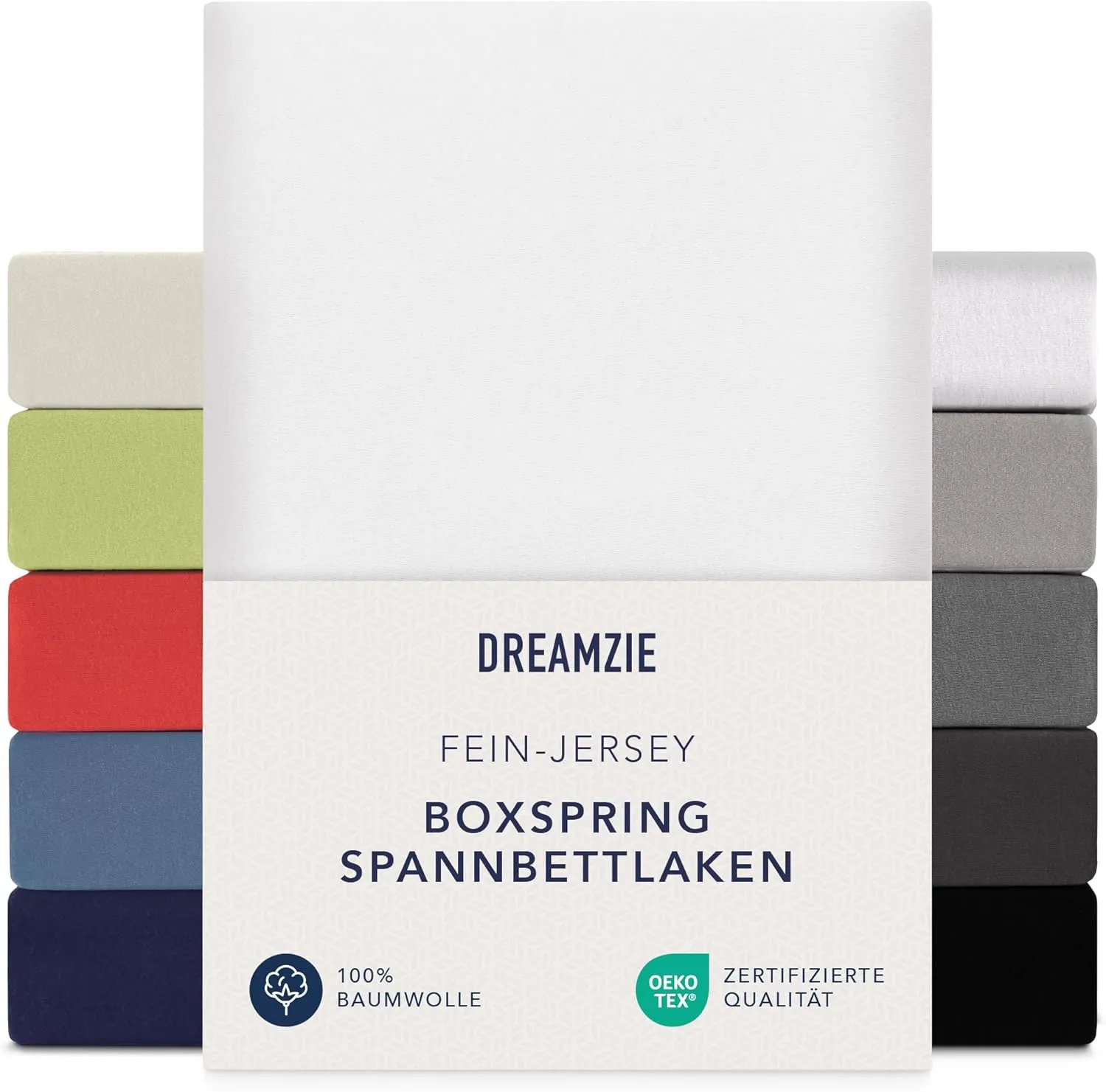 Bild von Dreamzie Premium Spannbettlaken in Weiß für Matratzen bis 100x200 cm und 37 cm Höhe, aus 100% Jersey Baumwolle und Oeko-TEX zertifiziert