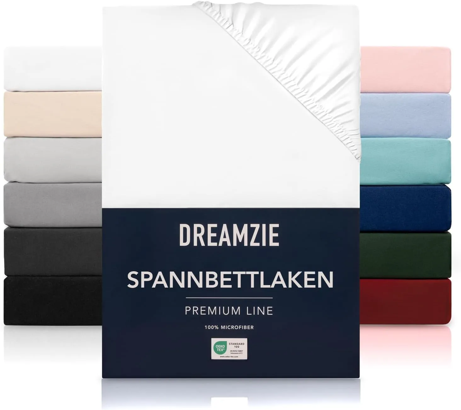 Bild von Dreamzie Spannbettlaken in Weiß mit 200x200 cm und hohem Steg bis 33 cm aus 100% Mikrofaser, schadstoffgeprüft nach Oeko TEX