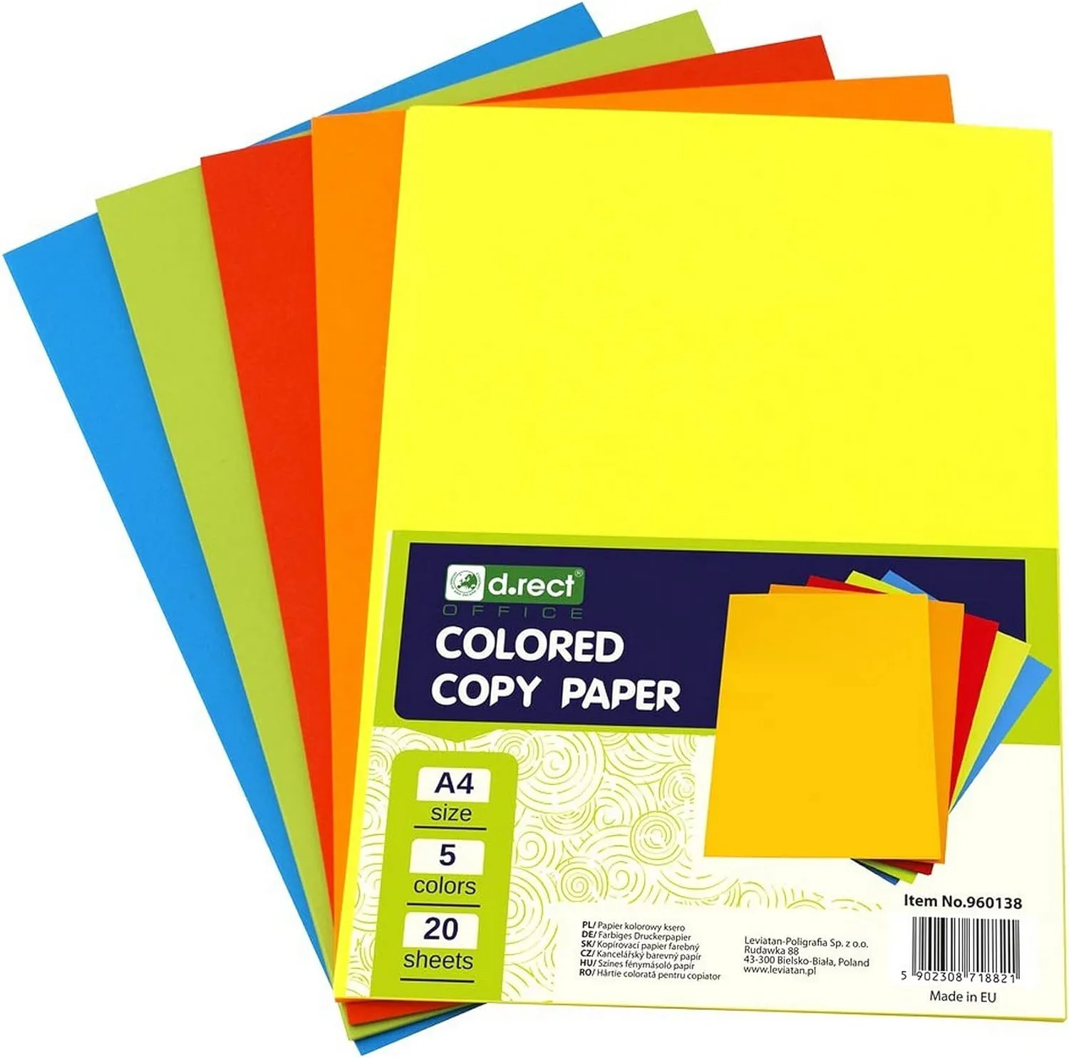 Bild von D.RECT Kopierpapier Set mit 100 A4 Blättern in 5 Farben für Tintenstrahl und Laserdrucker
