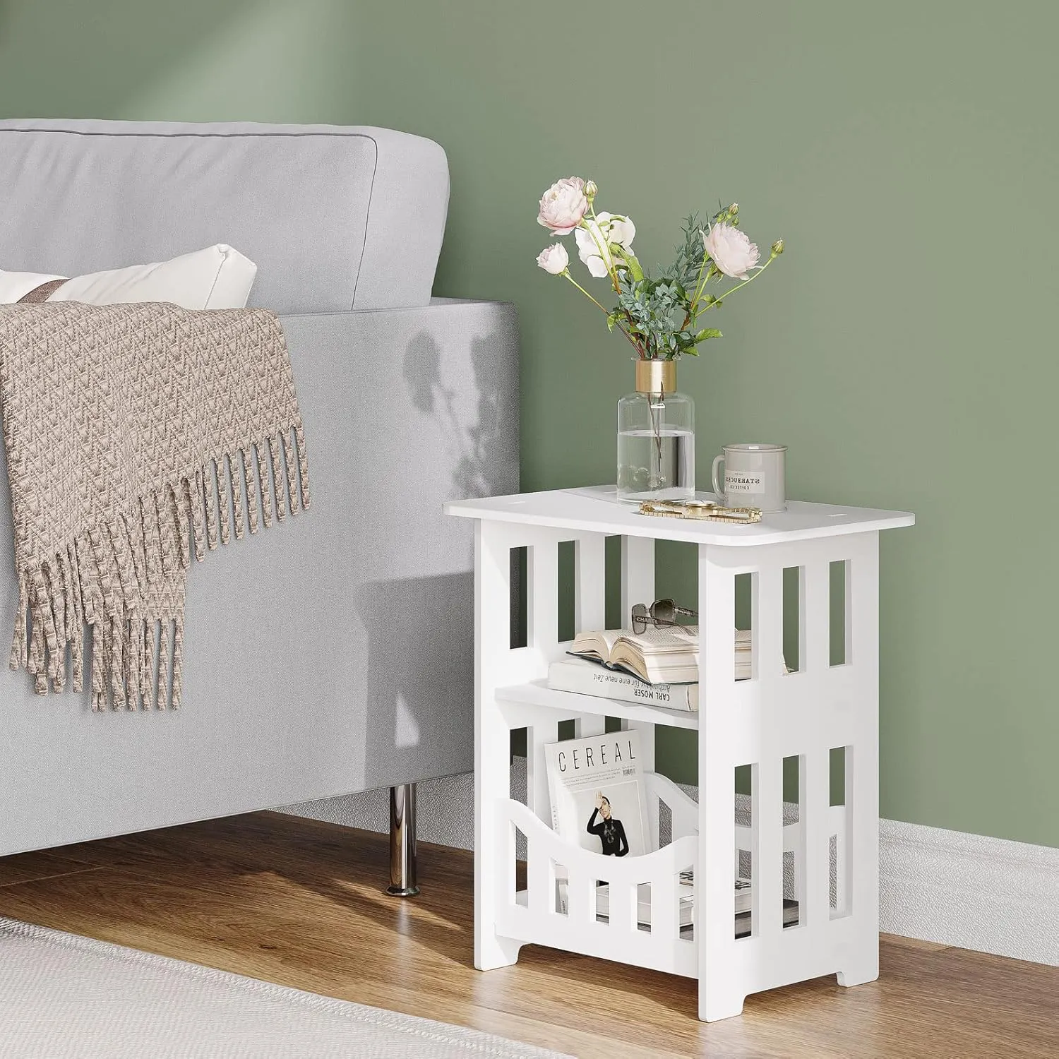 Bild von Dripex Beistelltisch mit 3 Ebenen in Weiß, 36x24x40 cm, ideal für Schlafzimmer und Wohnzimmer