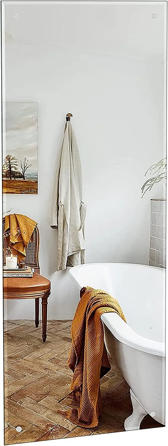 Bild von Dripex rechteckiger Wandspiegel 120x45cm rahmenlos mit poliertem Rand und vorgebohrten Löchern für Bad, Ankleidezimmer, Schlafzimmer und Wohnzimmer