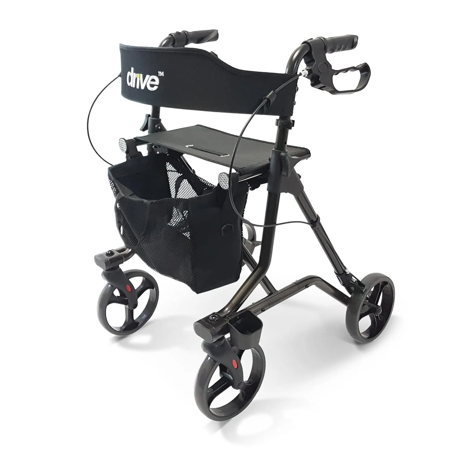 Bild von Drive Medical TORRO Rollator in Anthrazit für drinnen und draußen, mit Sitz, Rückenlehne, Ablagekorb und Gehstockhalter, aus Aluminium, 6,9 kg leicht, bis 150 kg belastbar