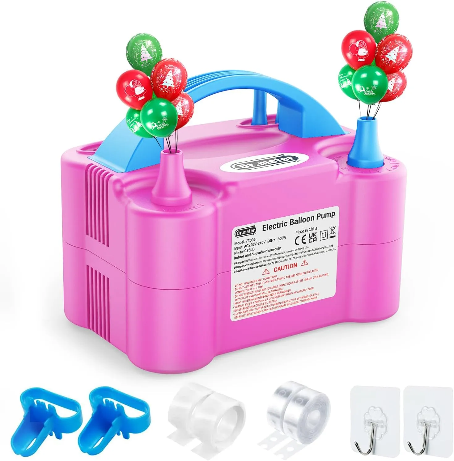 Bild von Dr.meter elektrische Ballonpumpe mit 600 Watt und Doppeldüse, tragbar für Party- und Hochzeitsdekoration